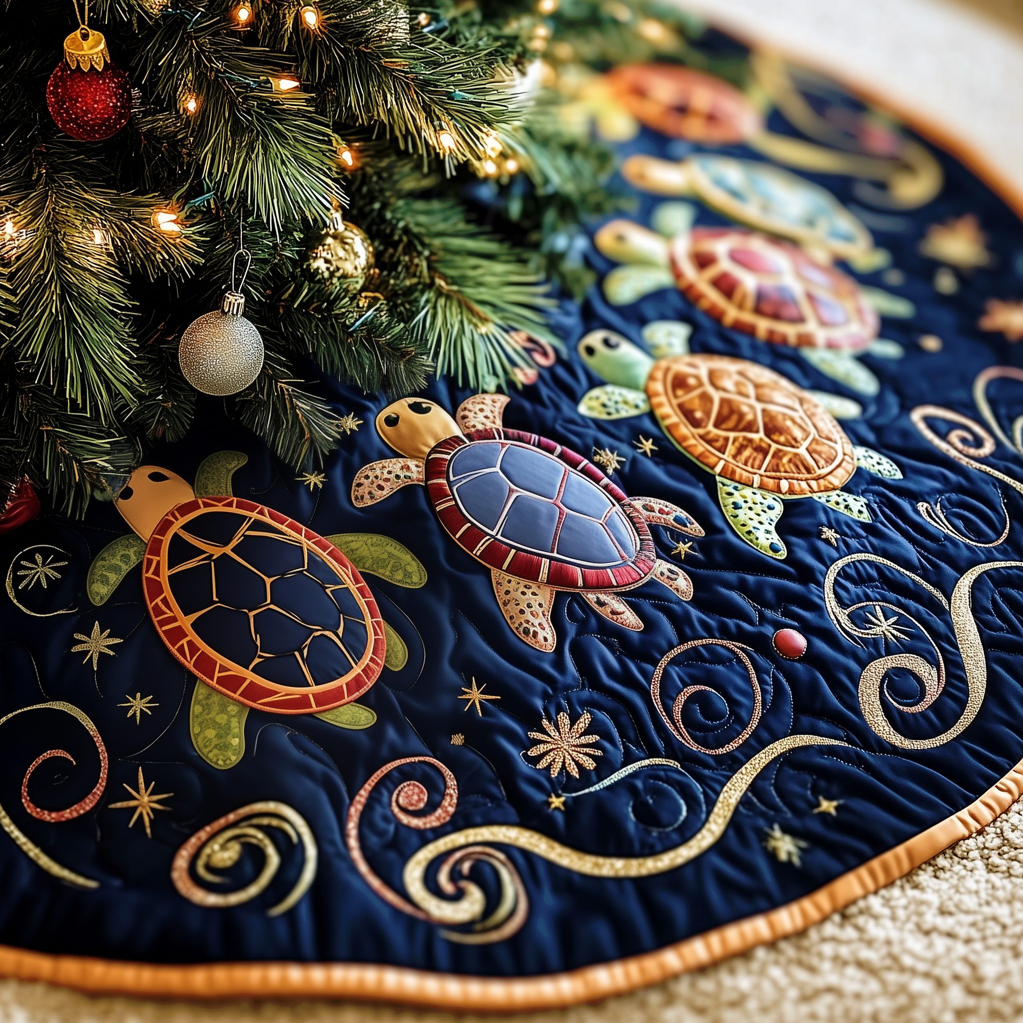 Turtle Quilted Tree Skirt Beautiful Christmas Home Merch