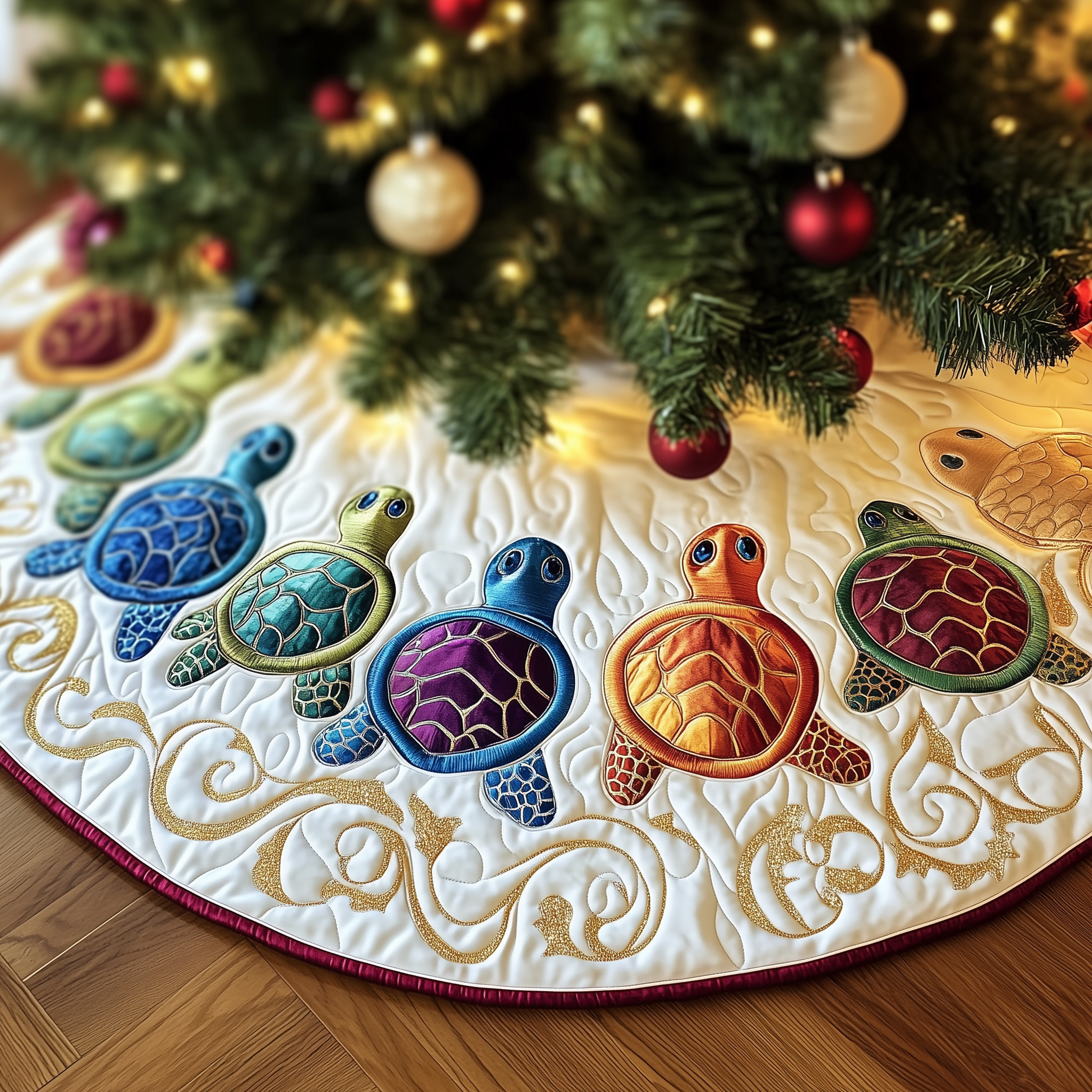 Turtle Quilted Tree Skirt Decorations Hoilday Xmas Tree Skirt Sea Turtle Christmas Gifts
