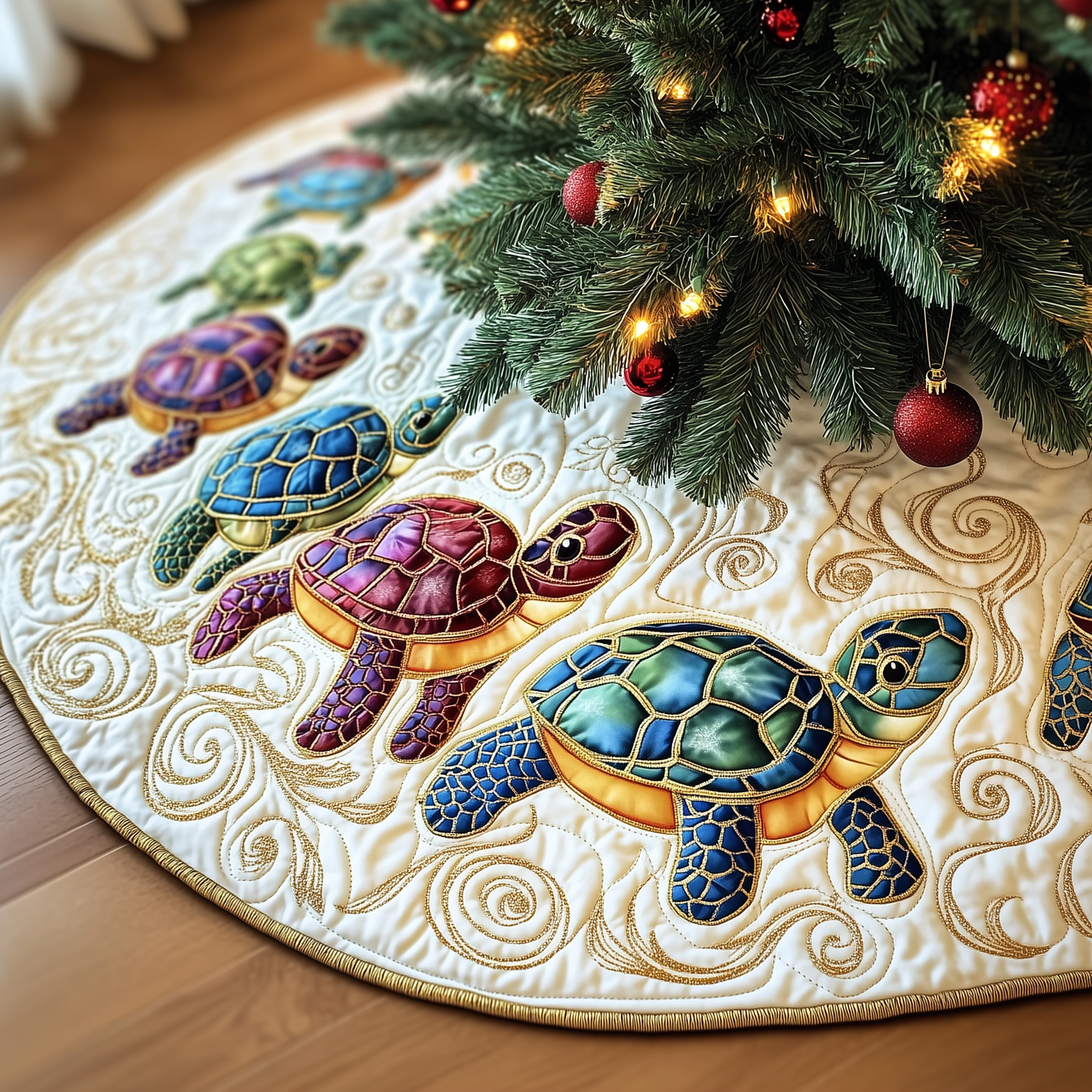 Turtle Quilted Tree Skirt Decorations Hoilday Xmas Tree Skirt Sea Turtle Christmas Gifts