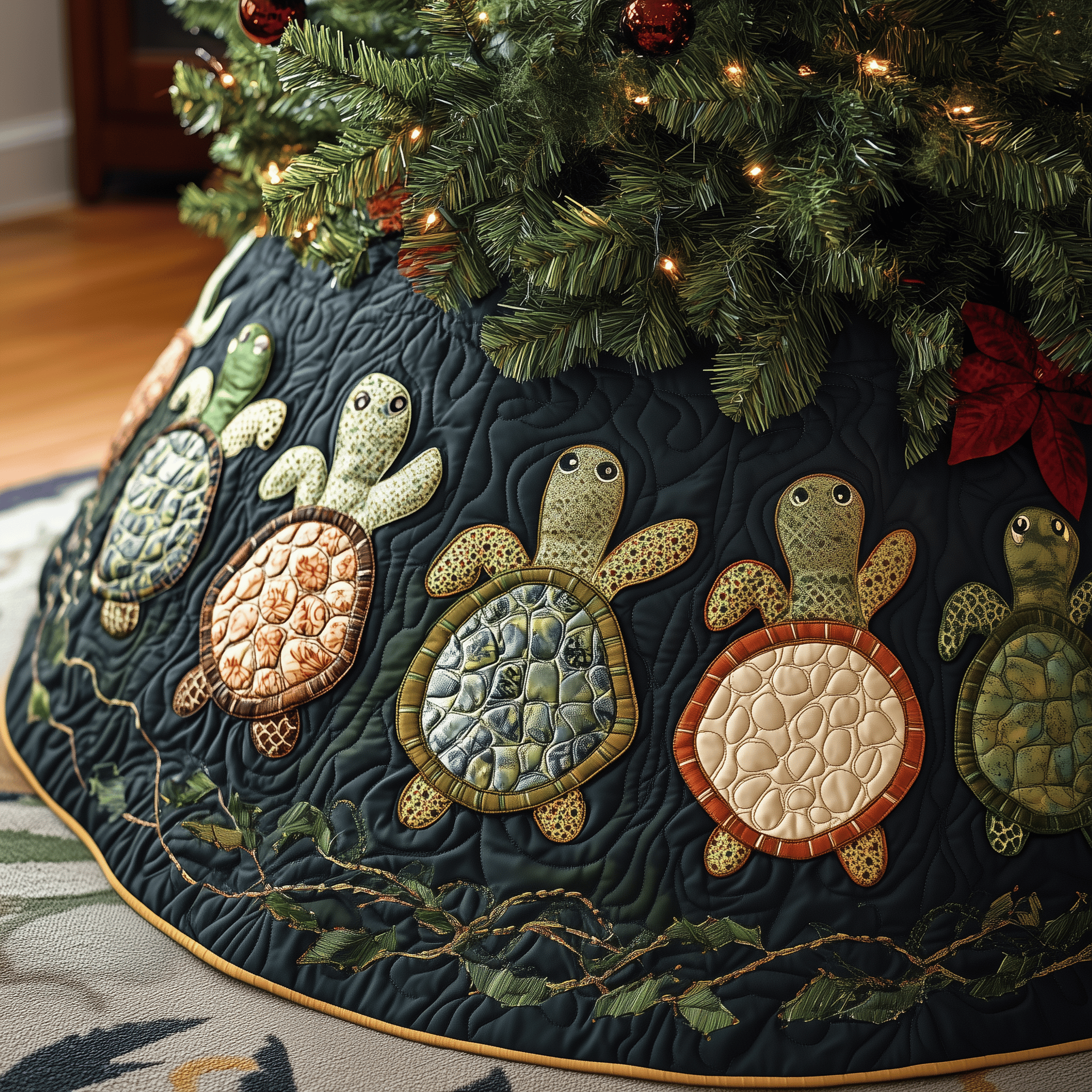Turtle Quilted Tree Skirt Hoilday Xmas Tree Skirt Best Sea Turtle Christmas Gifts For Him Her