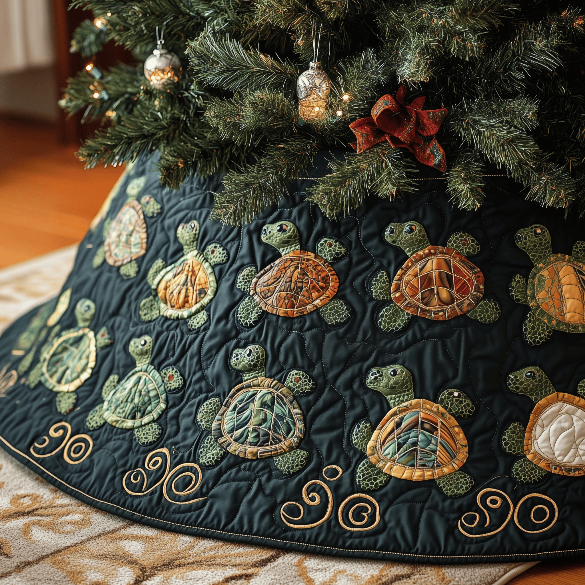 Turtle Quilted Tree Skirt Hoilday Xmas Tree Skirt Best Sea Turtle Christmas Gifts For Him Her