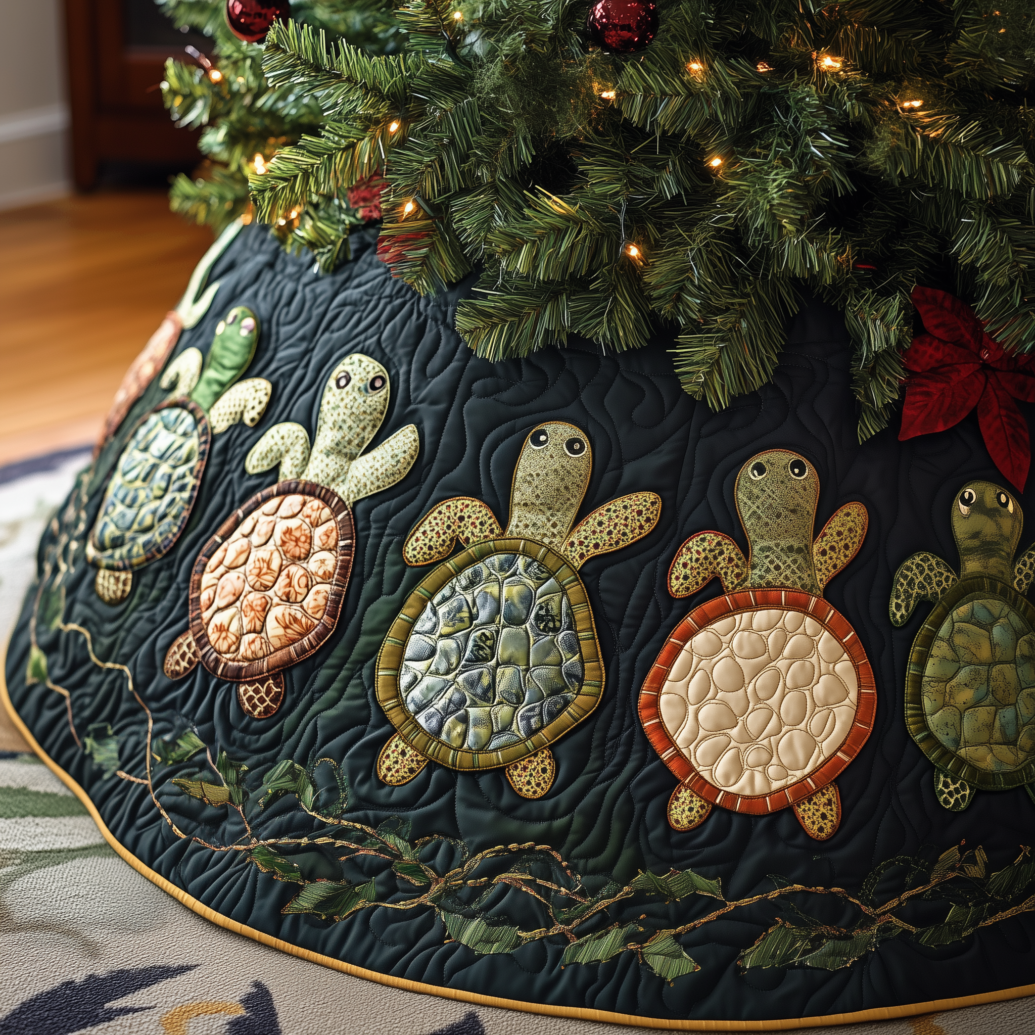 Turtle Quilted Tree Skirt Lovely Gift Merch For Couples