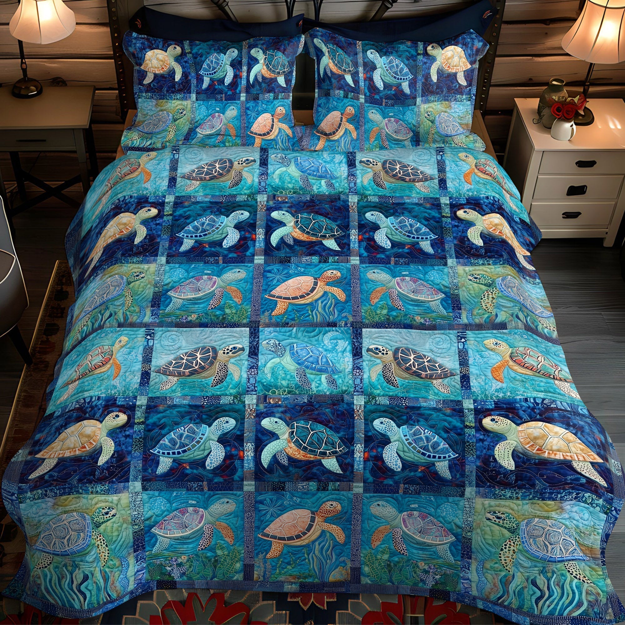Turtle Reef Escape Quilted Bedding Set King Bedspread Good Xmas Gifts For Her
