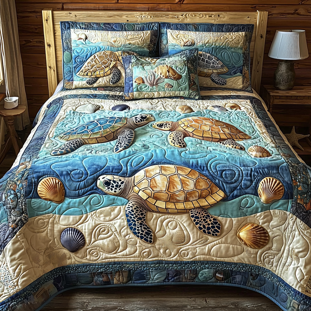 Turtle Sand Quilted Bedding Set Special Home Gift Idea for Comfortable Living