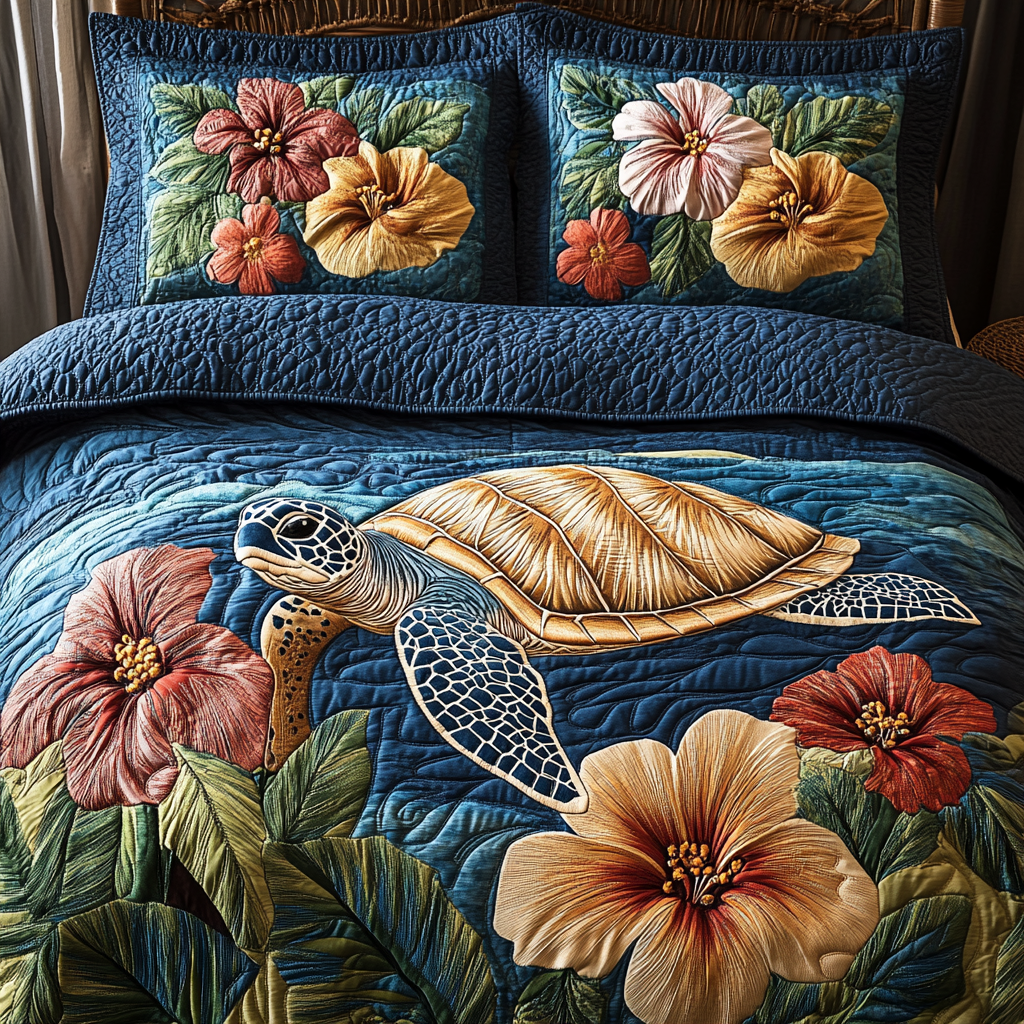 Turtle Serenity Quilted Bedding Set Holiday Duvet Covers Sea Turtle Gift Ideas For Her