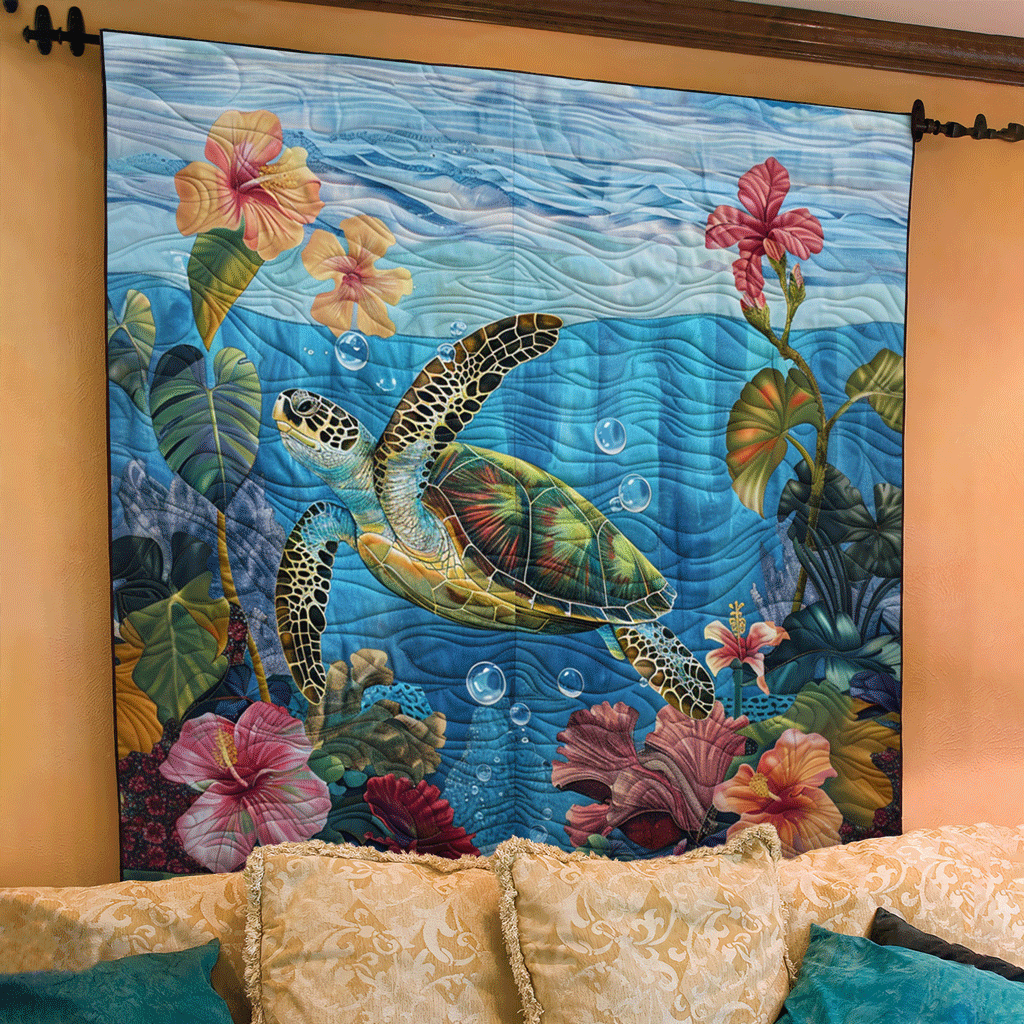 Turtle Serenity Quilted Blanket Gifts For A Turtle Lover