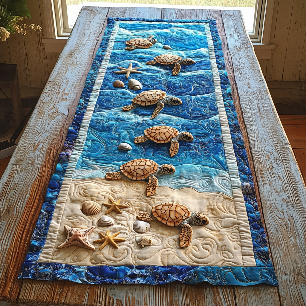 Turtle Shore Quilted Table Runner Dining Room Table Decor Ideas Turtle Gifts For Grandparents