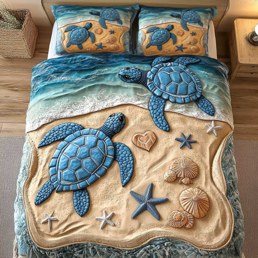 Turtle Shores Quilted Bedding Set Cool Bedroom Decor Sea Turtle Gifts For Her