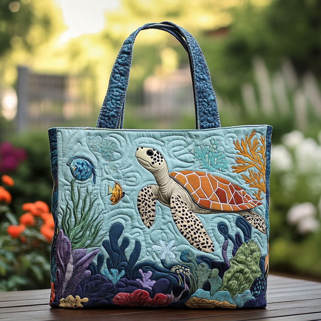 Turtle Shores Quilted Tote Bag Summer Gifts For Beach Lovers