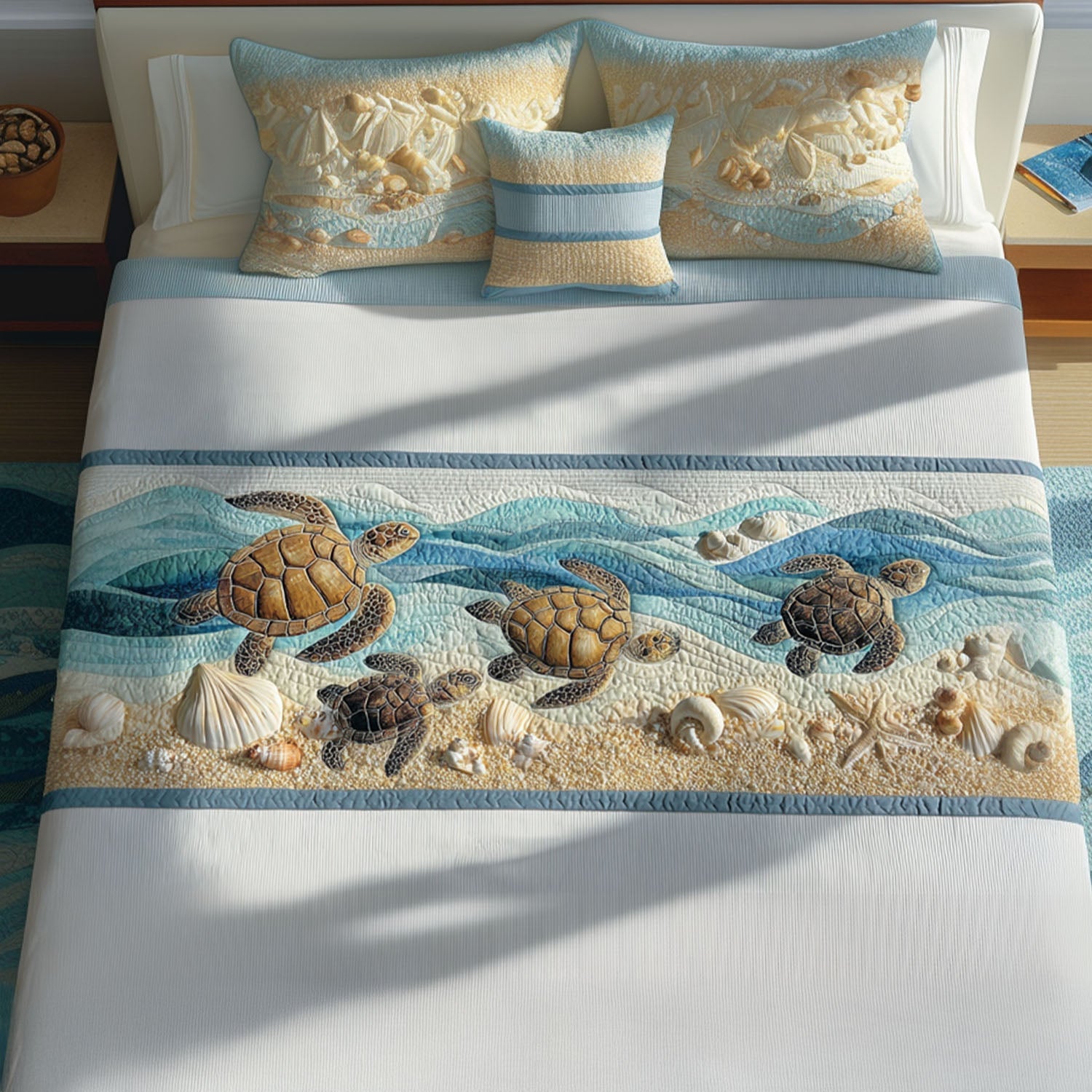 Turtle Song Quilted Bed Runner Aesthetic Room Decor Sea Turtle Gift Ideas