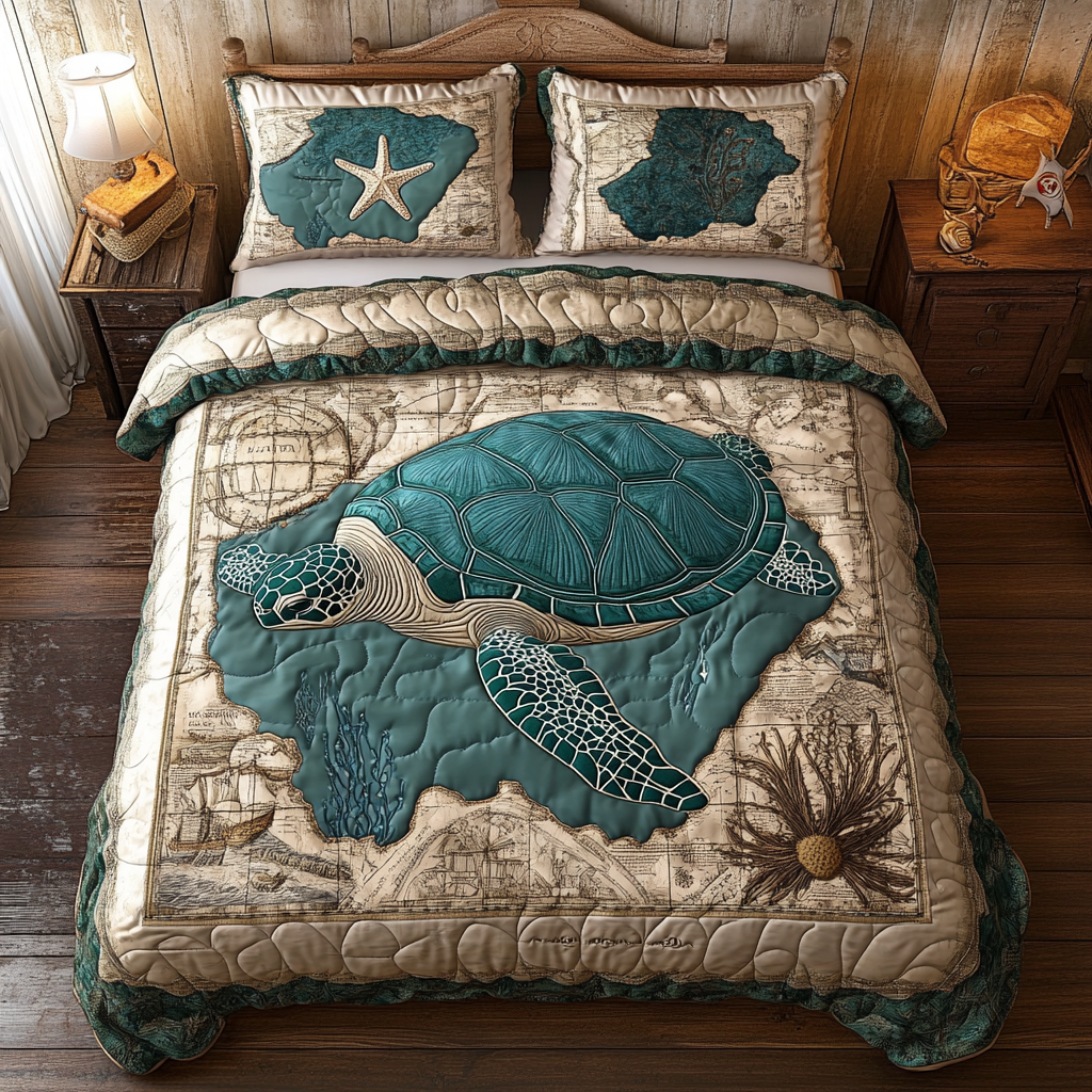 Turtle Spirit Quilted Bedding Set Bed Room Decoration Unique Sea Turtle Gifts
