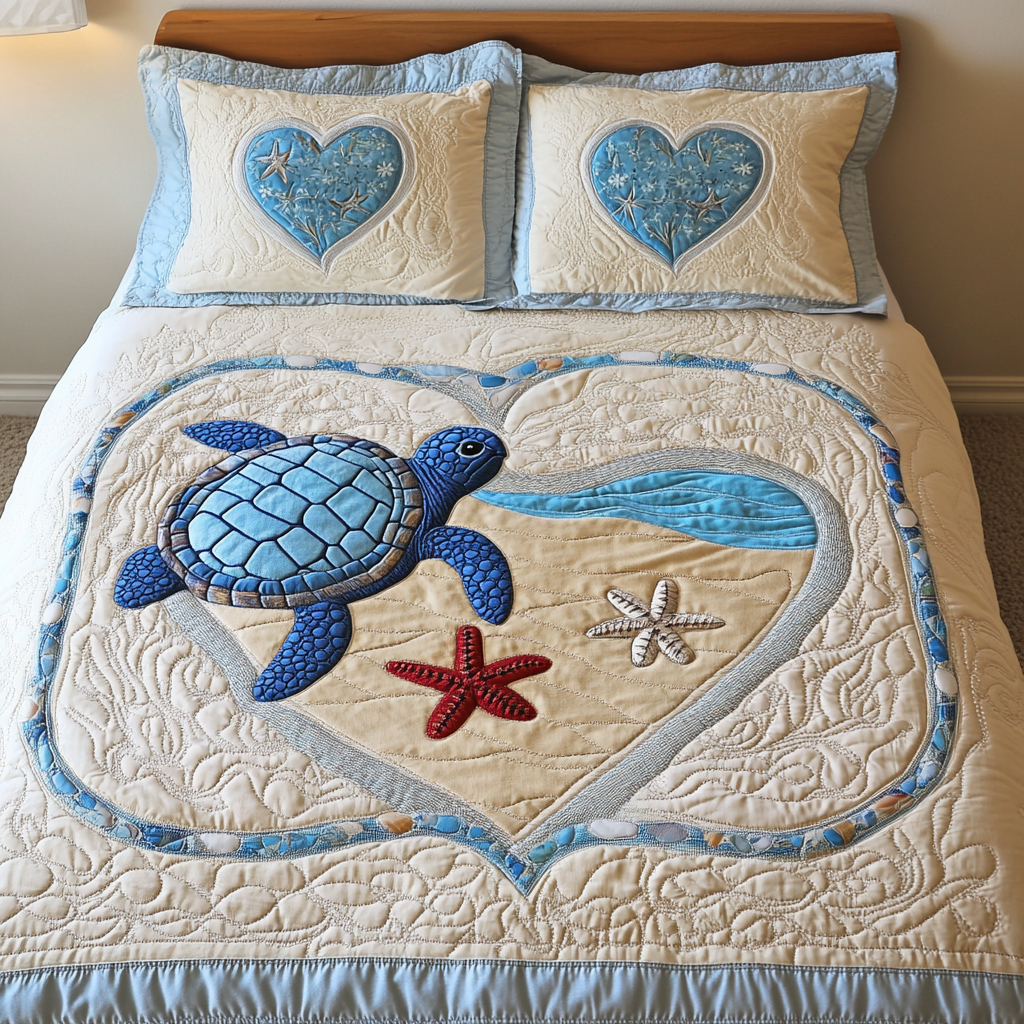 Turtle Splash Quilted Bedding Set Best Bedspread Set Gifts For Sea Turtle Lovers