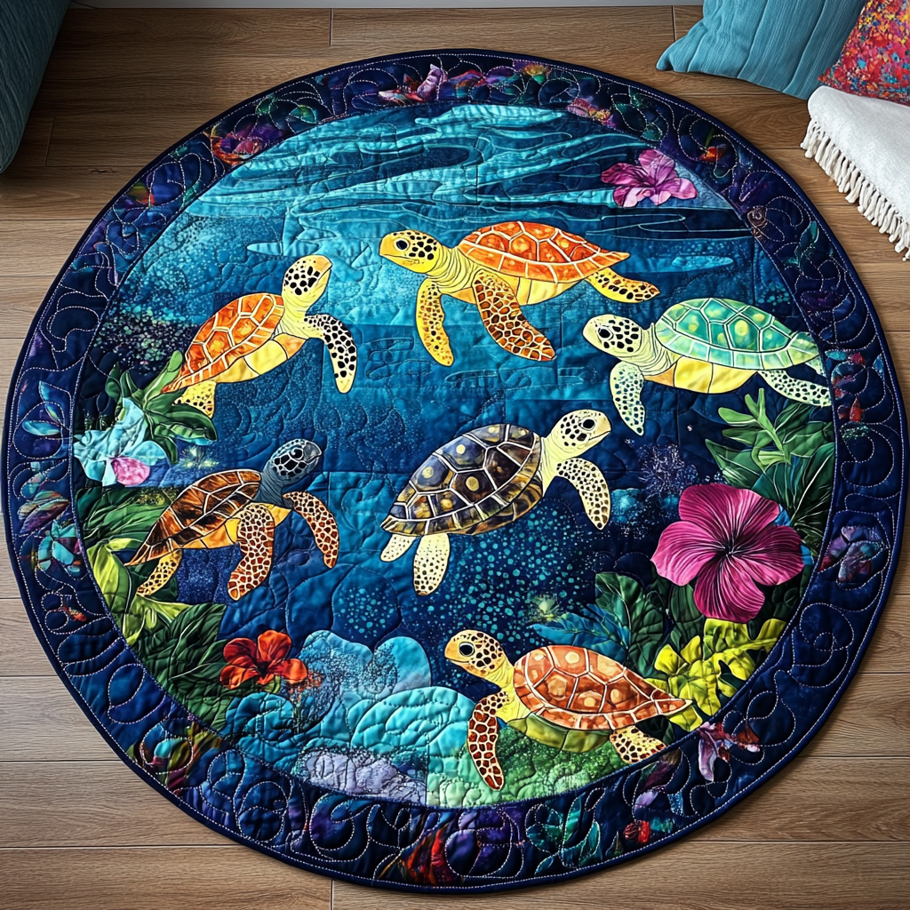 Turtle Tales Quilted Round Mat Christmas Decor For Entryway Turtle Gifts For Dad