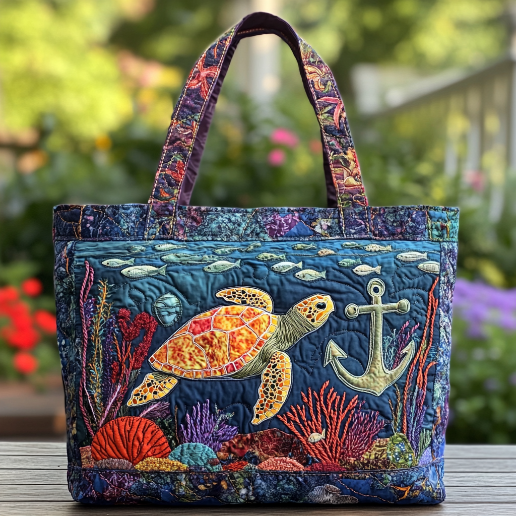 Turtle Tales Quilted Tote Bag Mother'S Day Gifts For Beach Lovers