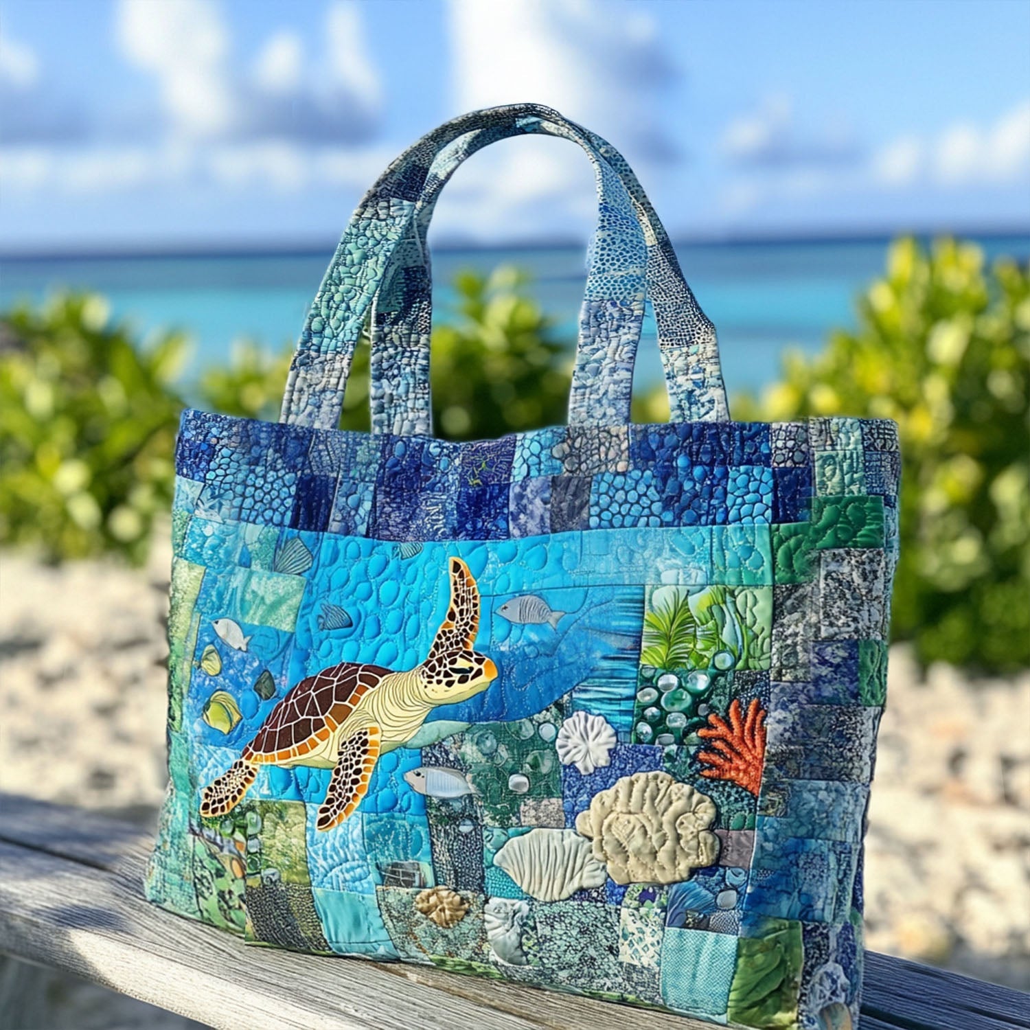 Turtle Tango Quilted Tote Bag Unique Gifts For Ocean Lovers