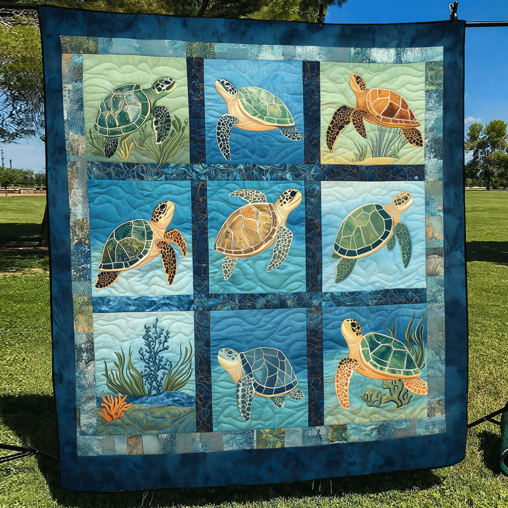 Turtle Tide Quilted Blanket Gift For Turtle Lover