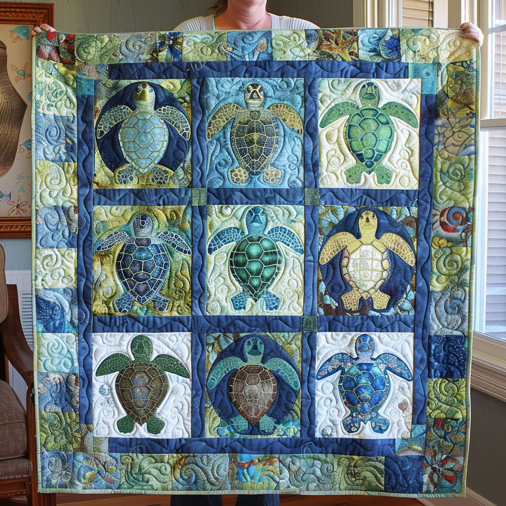 Turtle Tide Quilted Blanket Gift For Turtle Lover