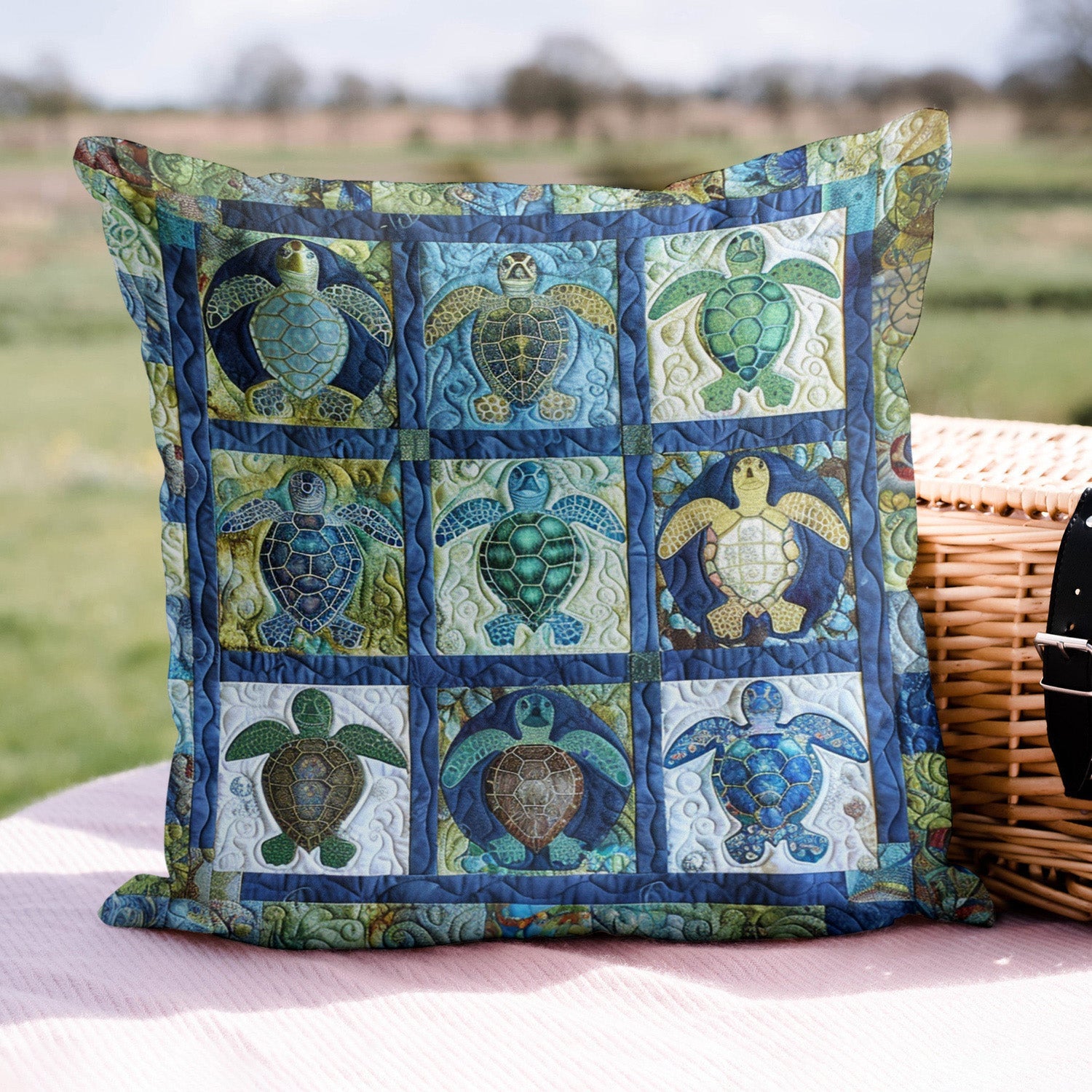 Turtle Tide Quilted Pillow Case Aethestic Home Decor Unique Gifts For Turtle Lovers