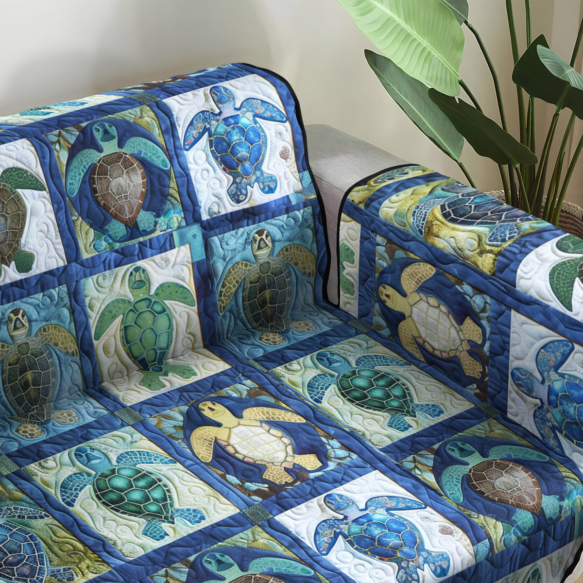Turtle Tide Quilted Sofa Cover Holiday Couch Covers Sea Turtle Gift Ideas