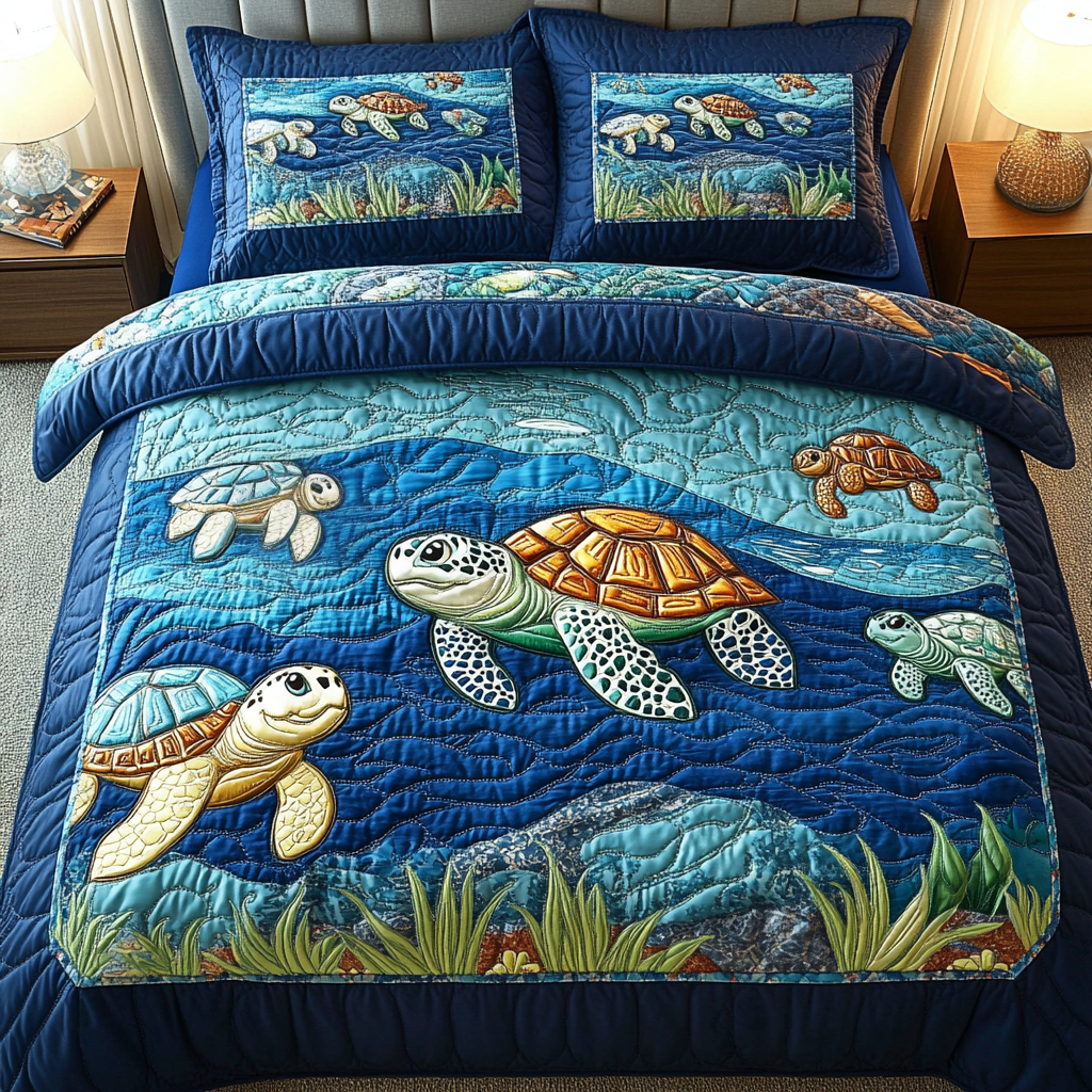Turtle Tides Quilted Bedding Set Best Comforter Sets Sea Turtle Merchandise
