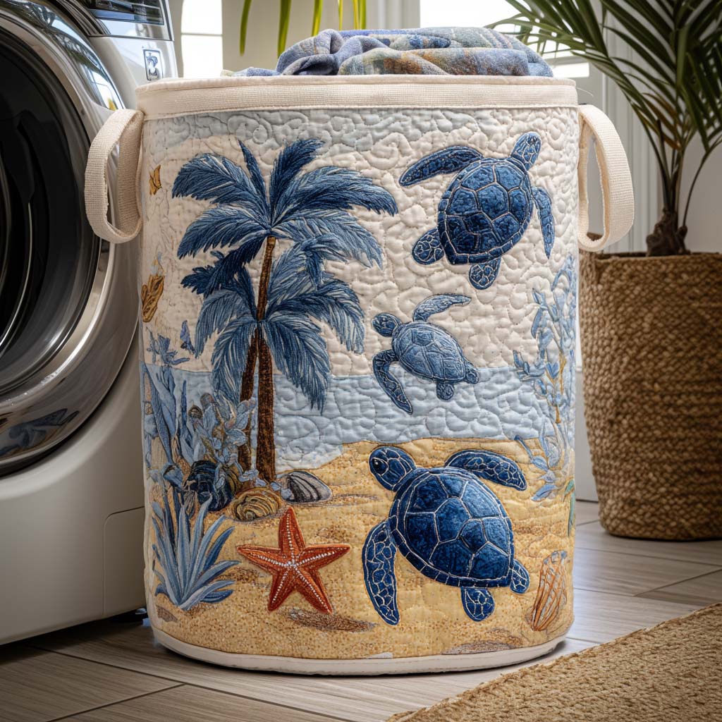 Turtle Tides Quilted Laundry Basket Perfect Gift For Your House