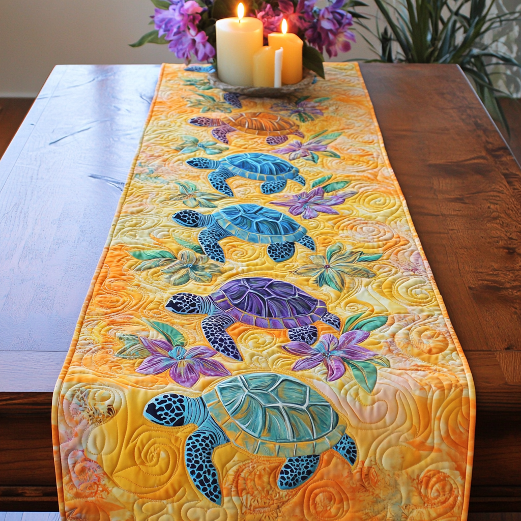 Turtle Tides Quilted Table Runner Dining Table Decor Ideas Gift For Turtle Lover