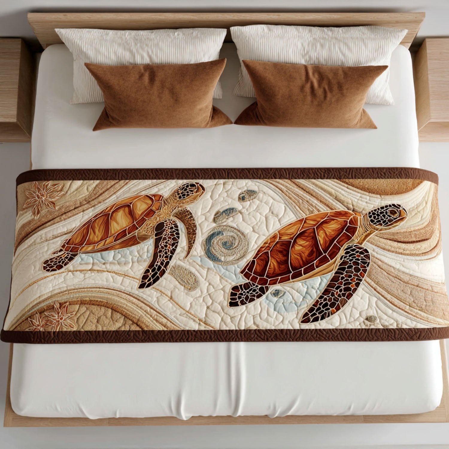 Turtle Totem Quilted Bed Runner Aesthetic Room Decor Sea Turtle Merchandise