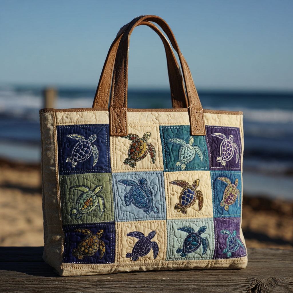 Turtle Tracks Quilted Tote Bag Gifts For Marine Life Lovers