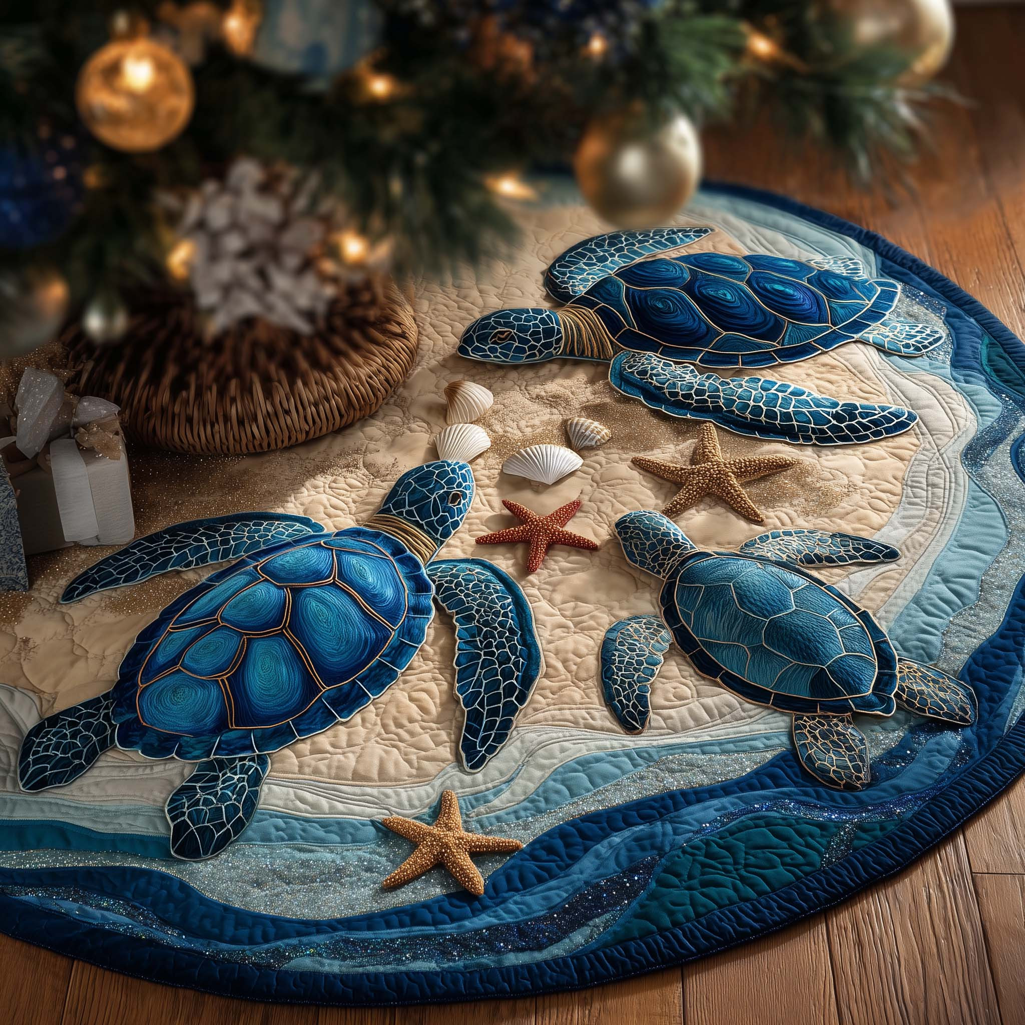 Turtle Trails Quilted Tree Skirt Home Styling Accessories Christmas Gift For Turtle Lover