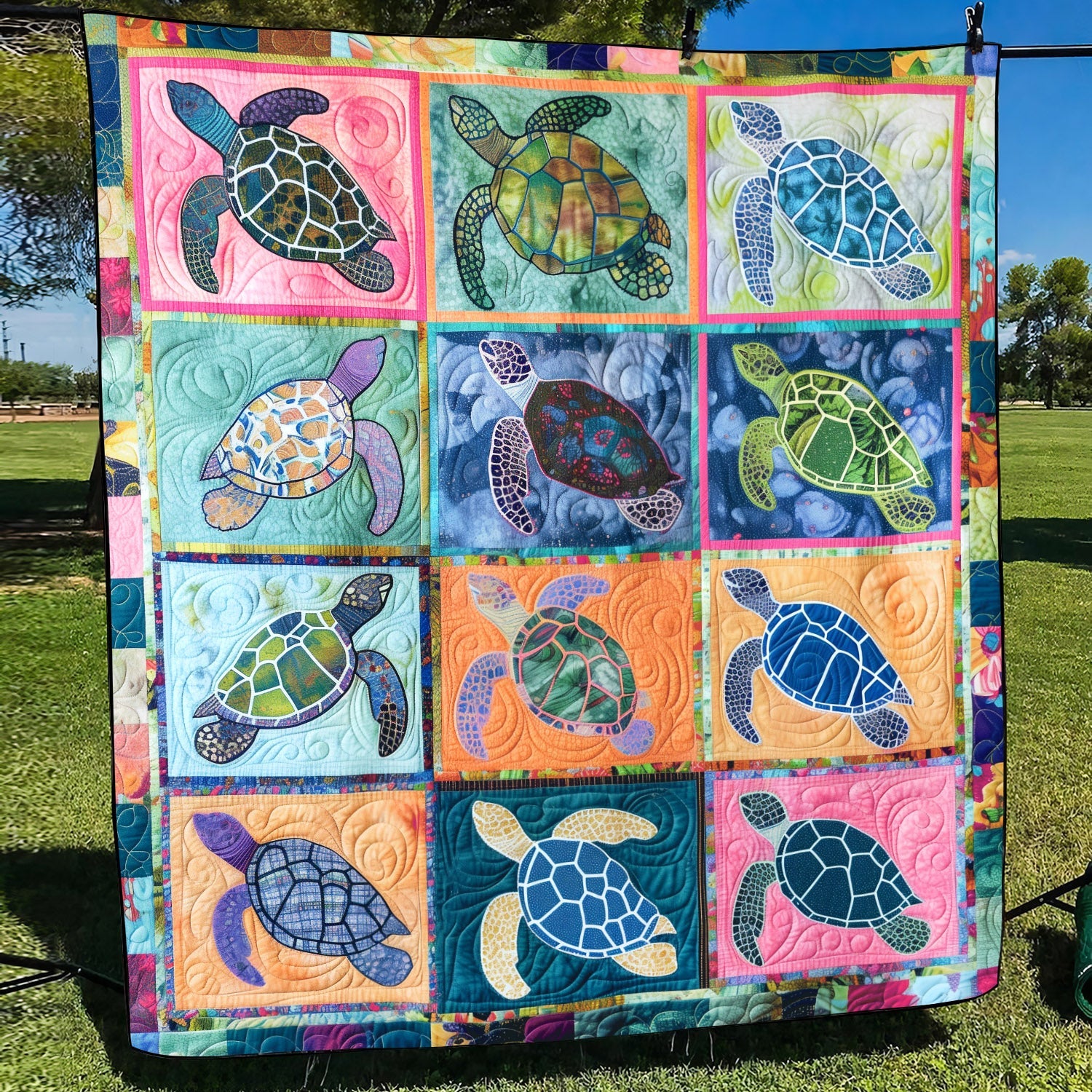 Turtle Tranquil Quilted Blanket Presents For Turtle Lovers