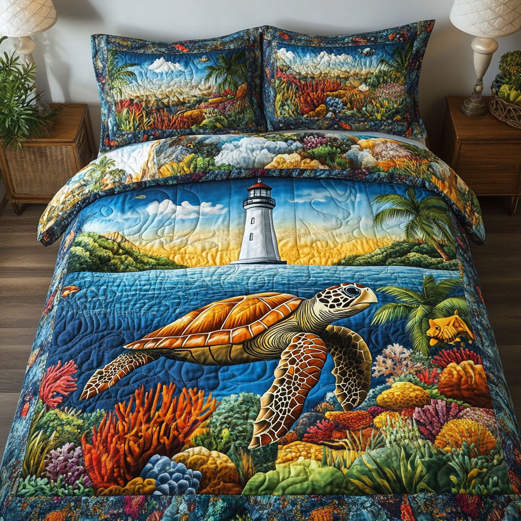 Turtle Tranquility Quilted Bedding Set Bedroom Decor Sea Turtle Christmas Gifts