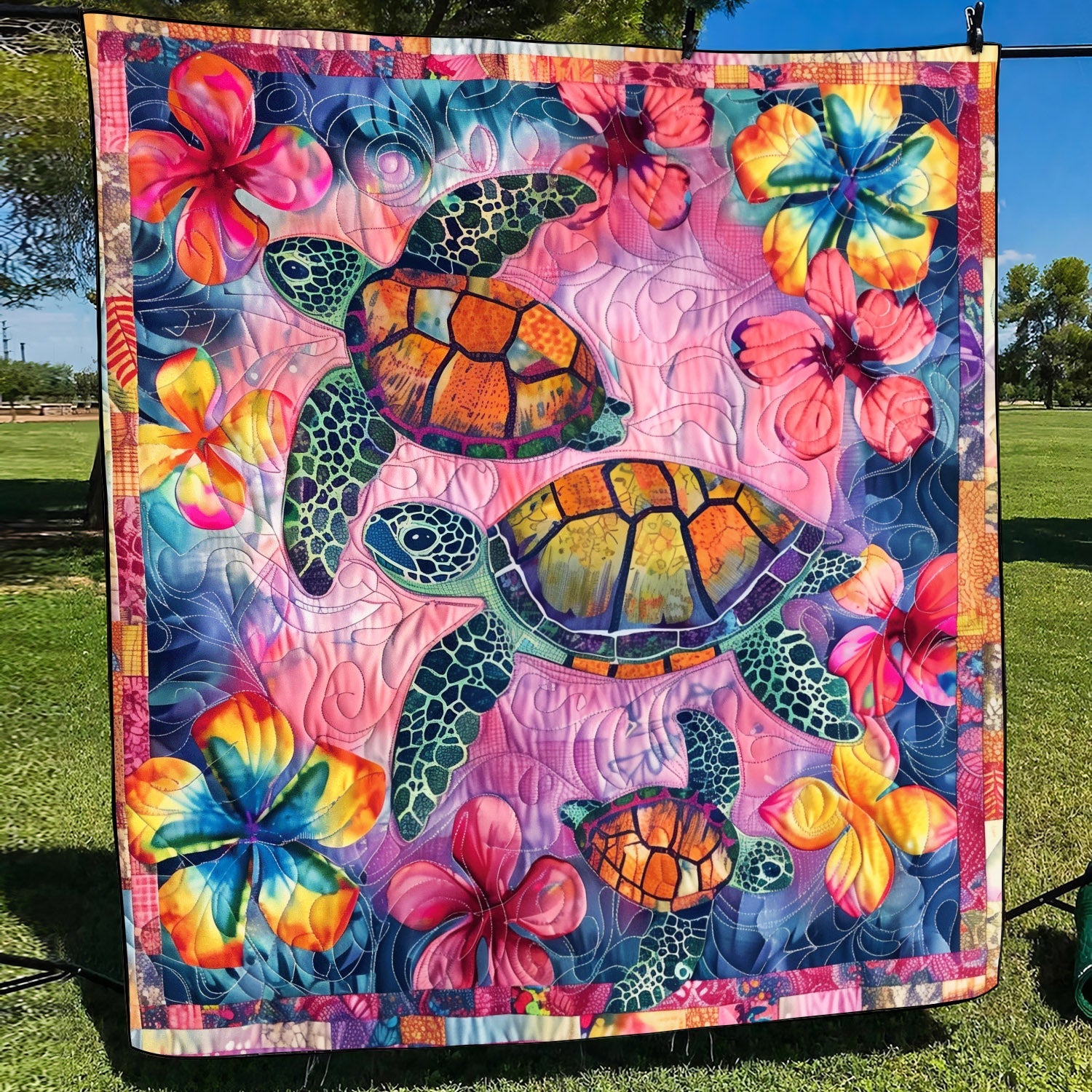 Turtle Tranquility Quilted Blanket Gift For Turtle Lover