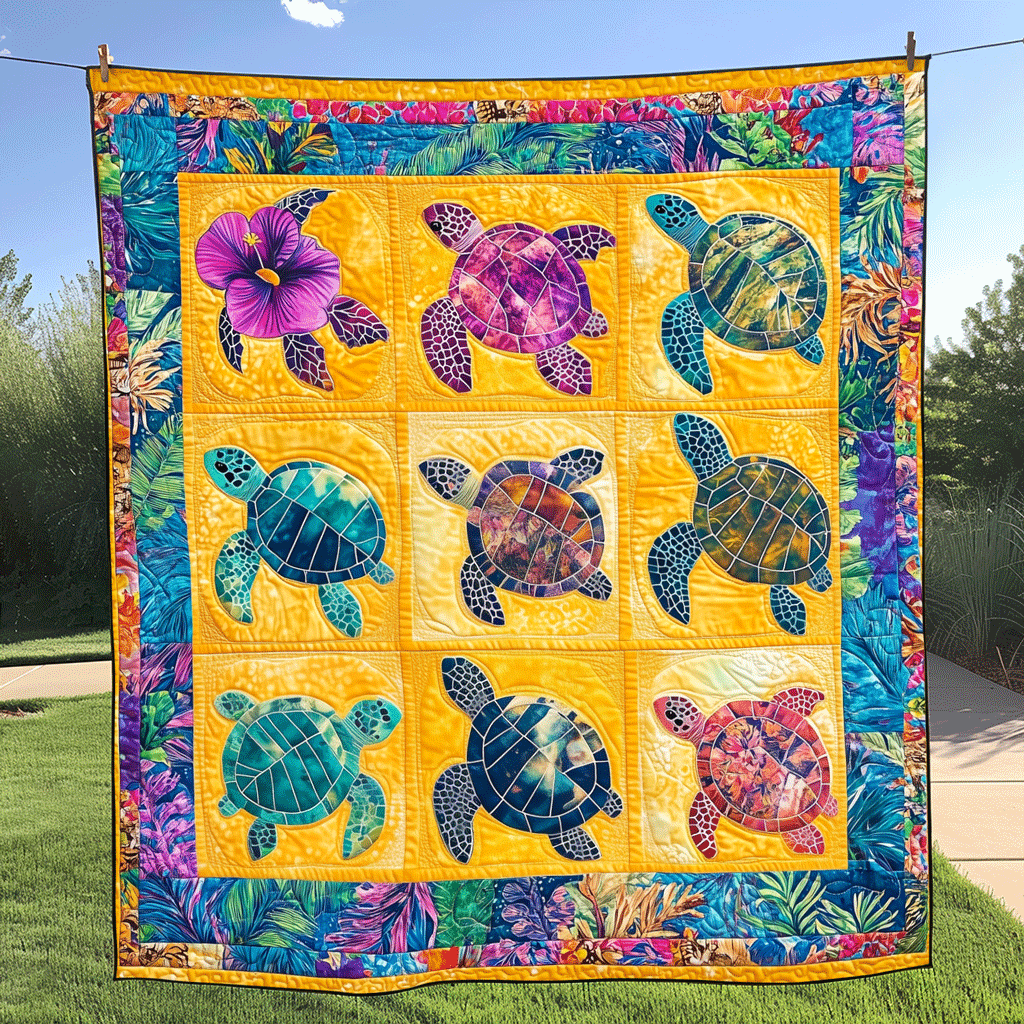 Turtle Tranquility Quilted Blanket Presents For Turtle Lovers