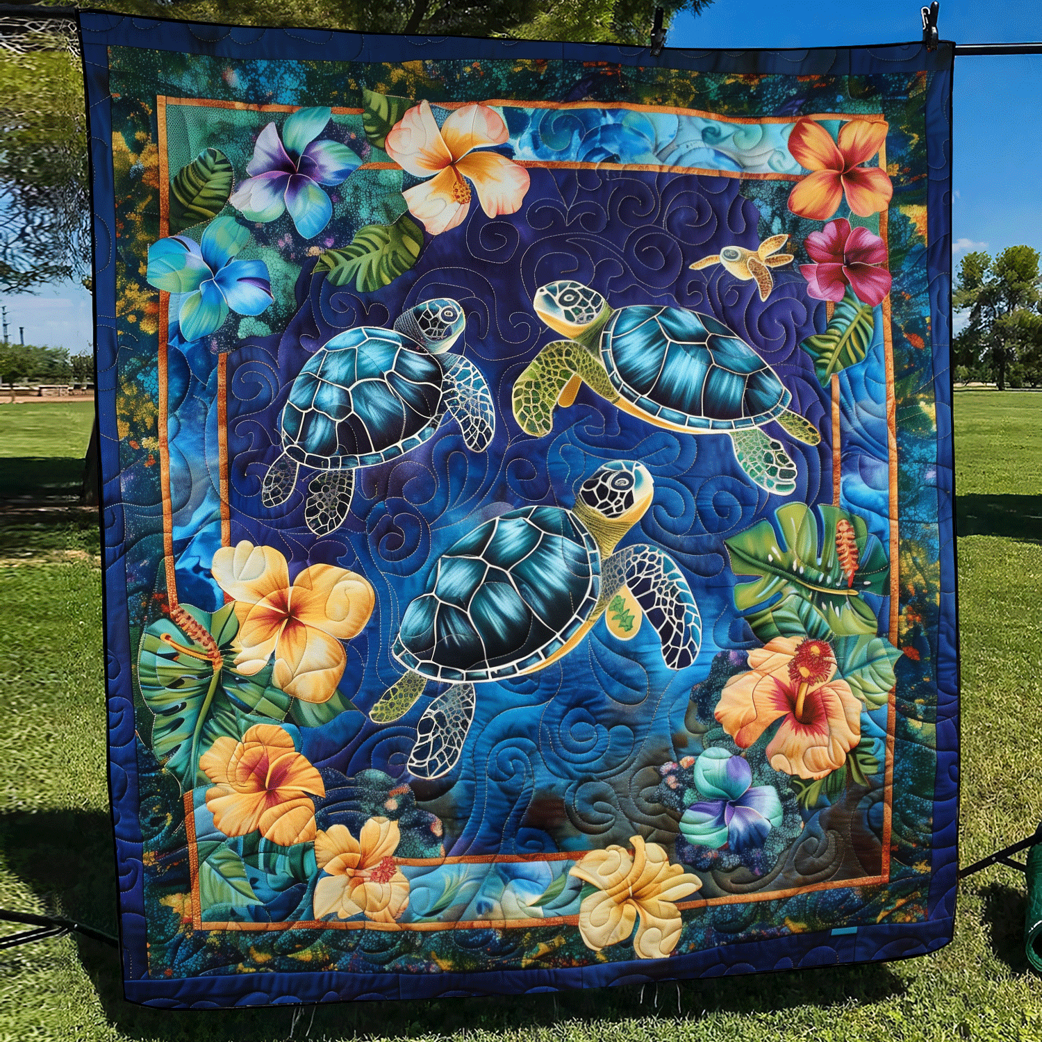 Turtle Tranquility Quilted Blanket Turtle Gifts For Adults