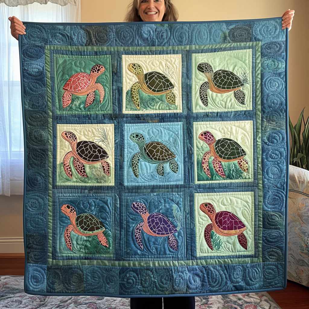 Turtle Tranquility Quilted Blanket Turtle Present Ideas