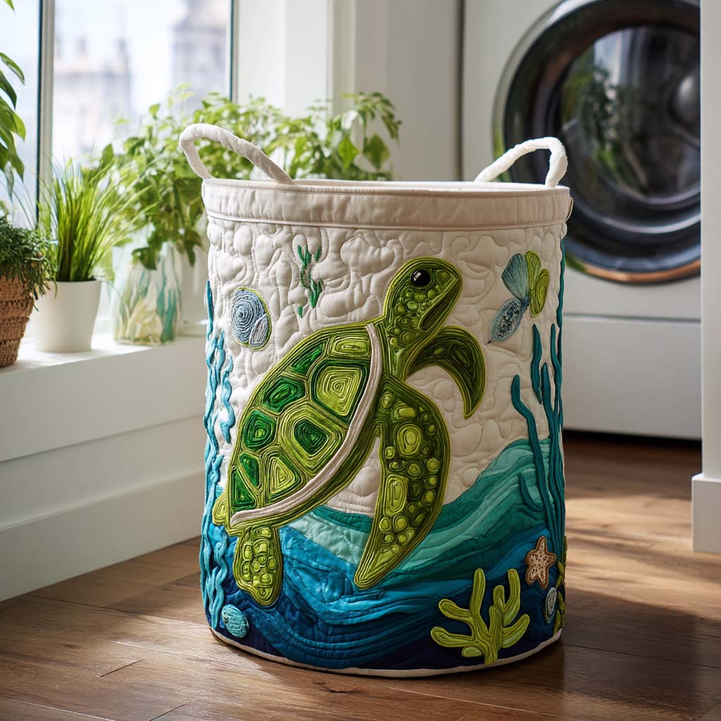 Turtle Treasures Quilted Laundry Basket Merch For Her