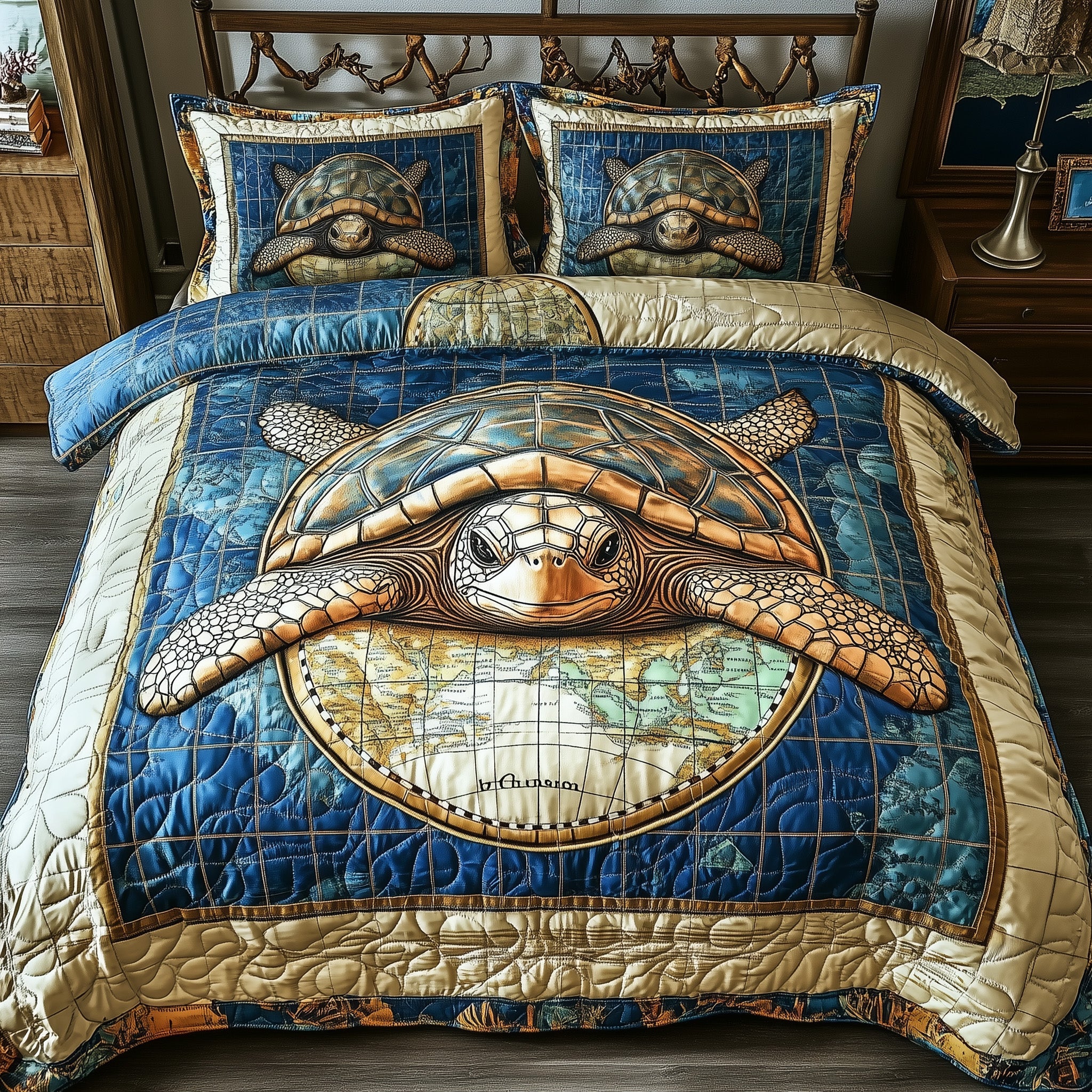 Turtle Trek Quilted Bedding Set Duvet Cover Bed Sheet Sea Turtle Gift Ideas For Her