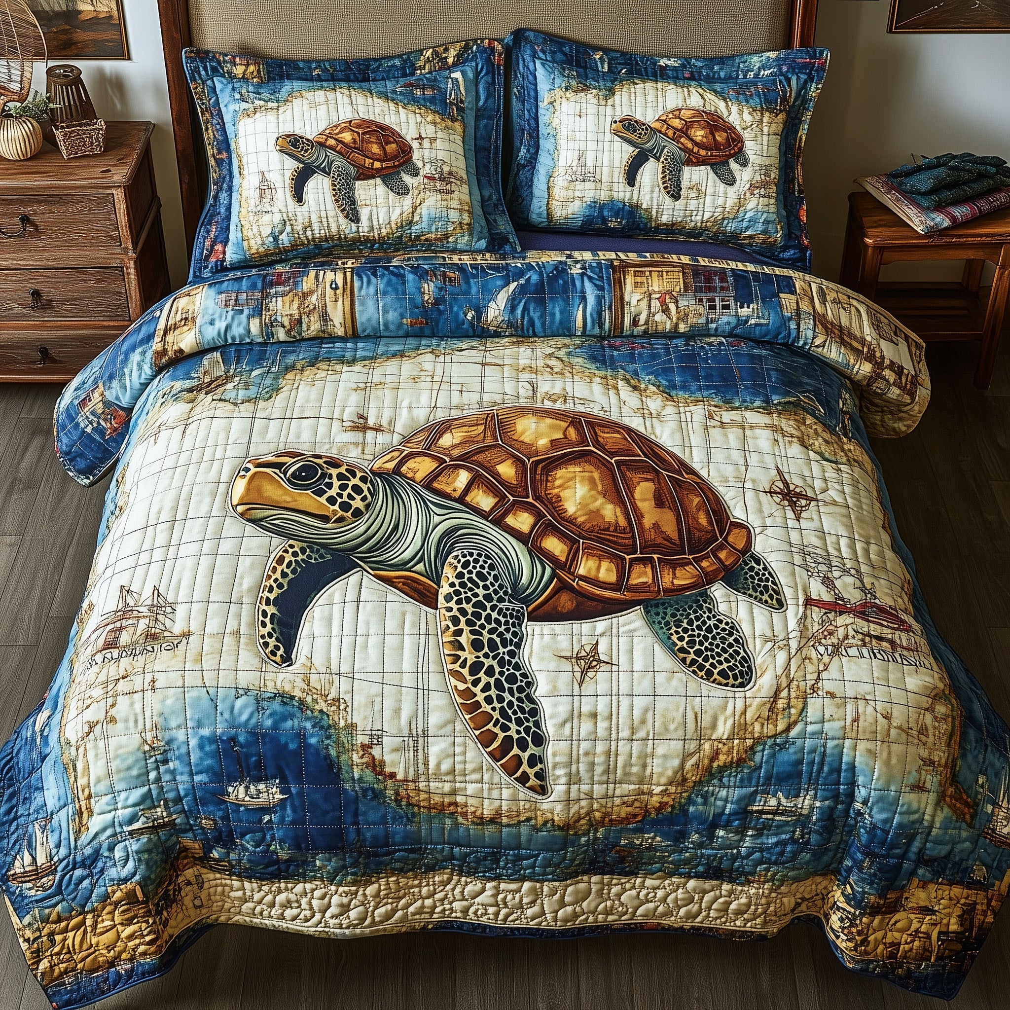 Turtle Trek Quilted Bedding Set Duvet Cover Bed Sheet Sea Turtle Stuff
