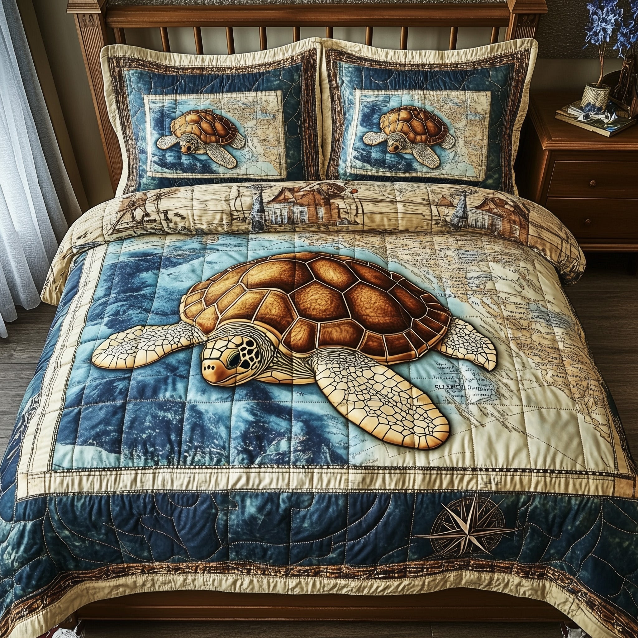 Turtle Trek Quilted Bedding Set Duvet Cover Bed Sheet Unique Sea Turtle Gifts