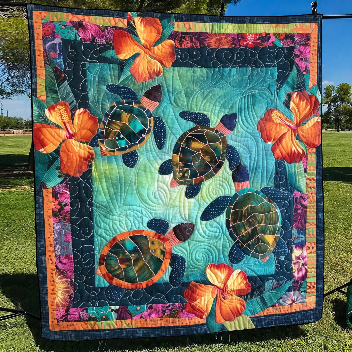 Turtle Trek Quilted Blanket Presents For Turtle Lovers