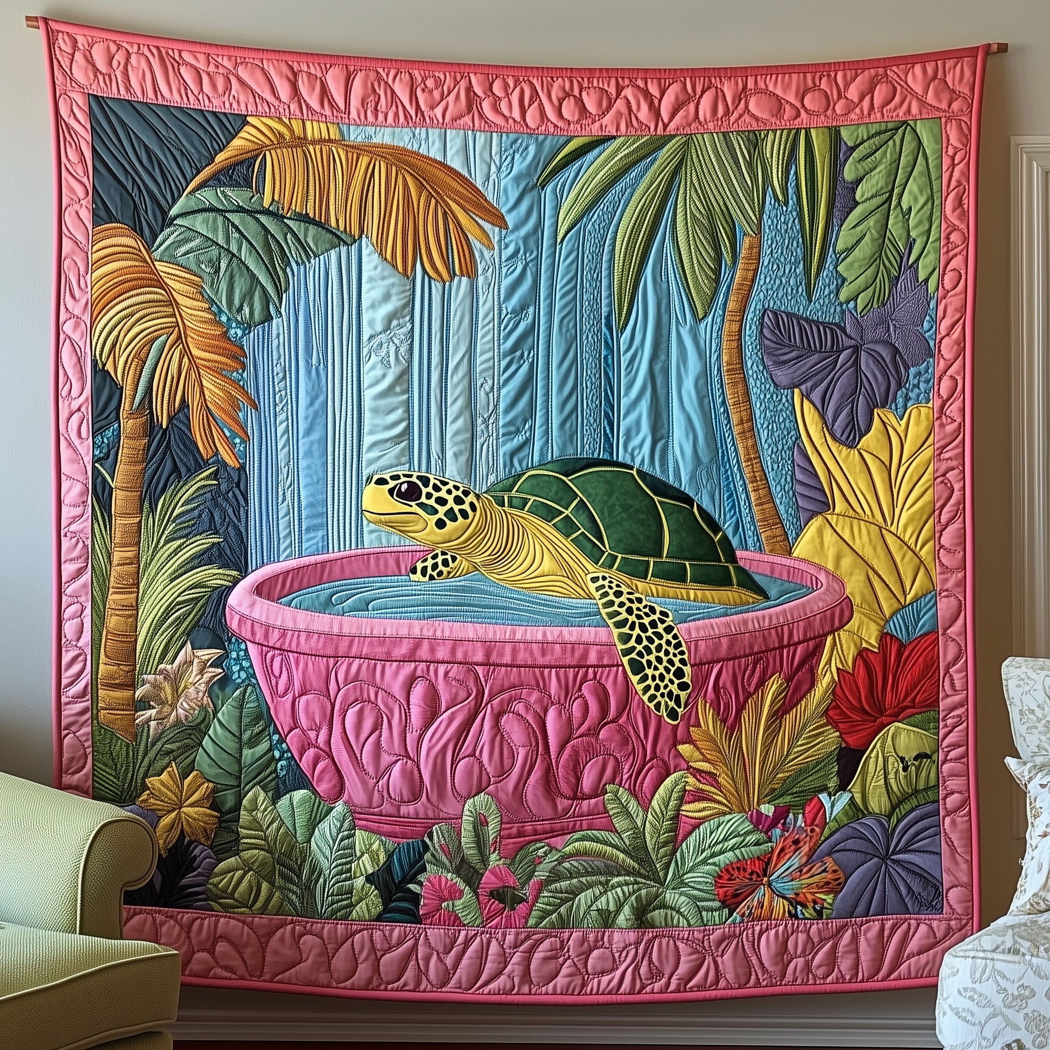 Turtle Tropical Bathtub Quilted Blanket Best Couch Throw BlanketSea Turtle Christmas Gifts