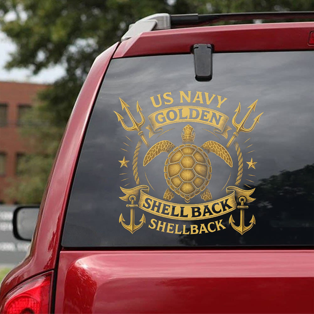 Turtle US Navy Golden Shellback Car Sticker Best Gifts For Navy Veterans