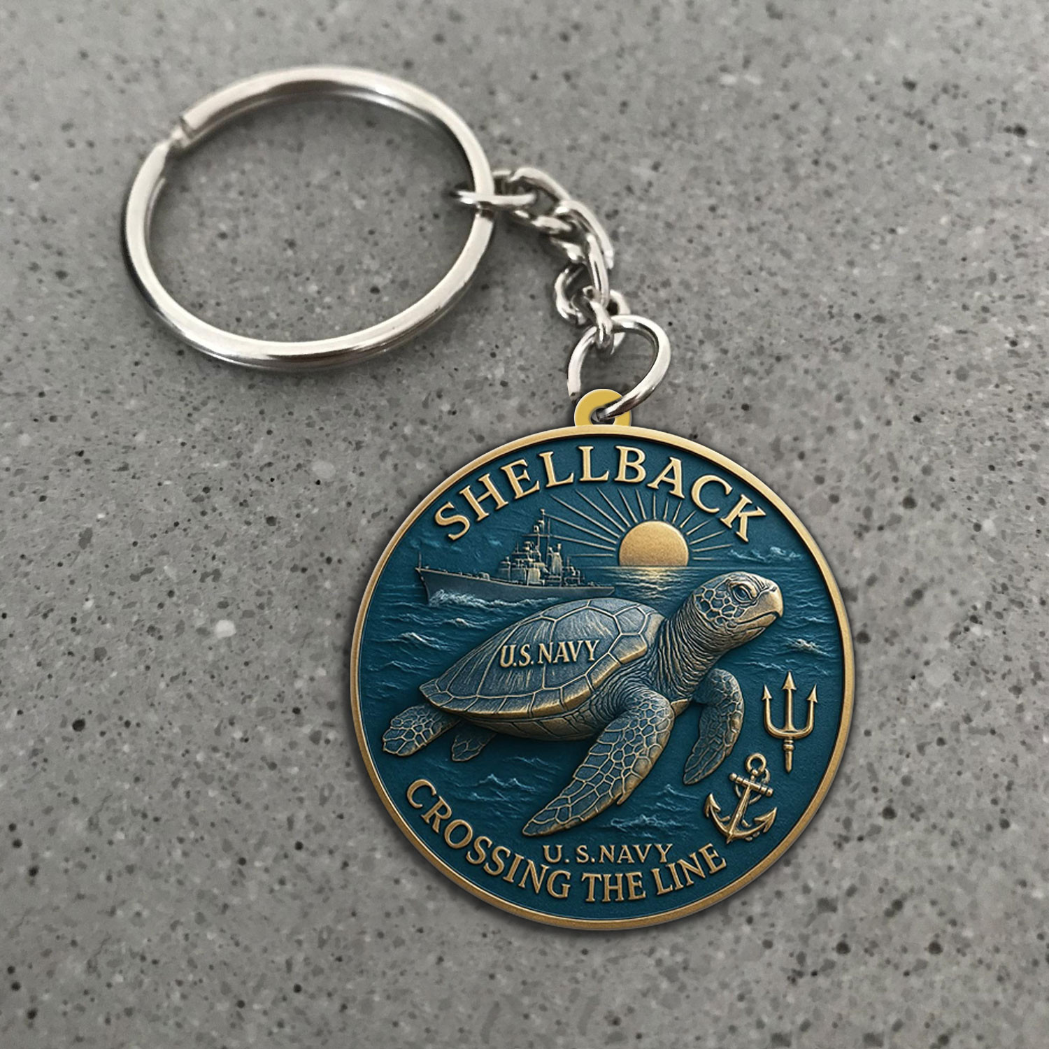 Turtle US Navy Shellback Keychain Crossing The Line Navy Gifts For Dad
