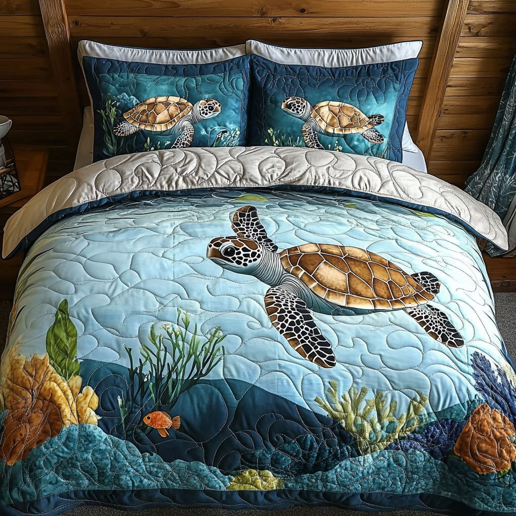 Turtle Voyage Quilted Bedding Set Soft and Cozy Bedding Set for Comfortable Sleep