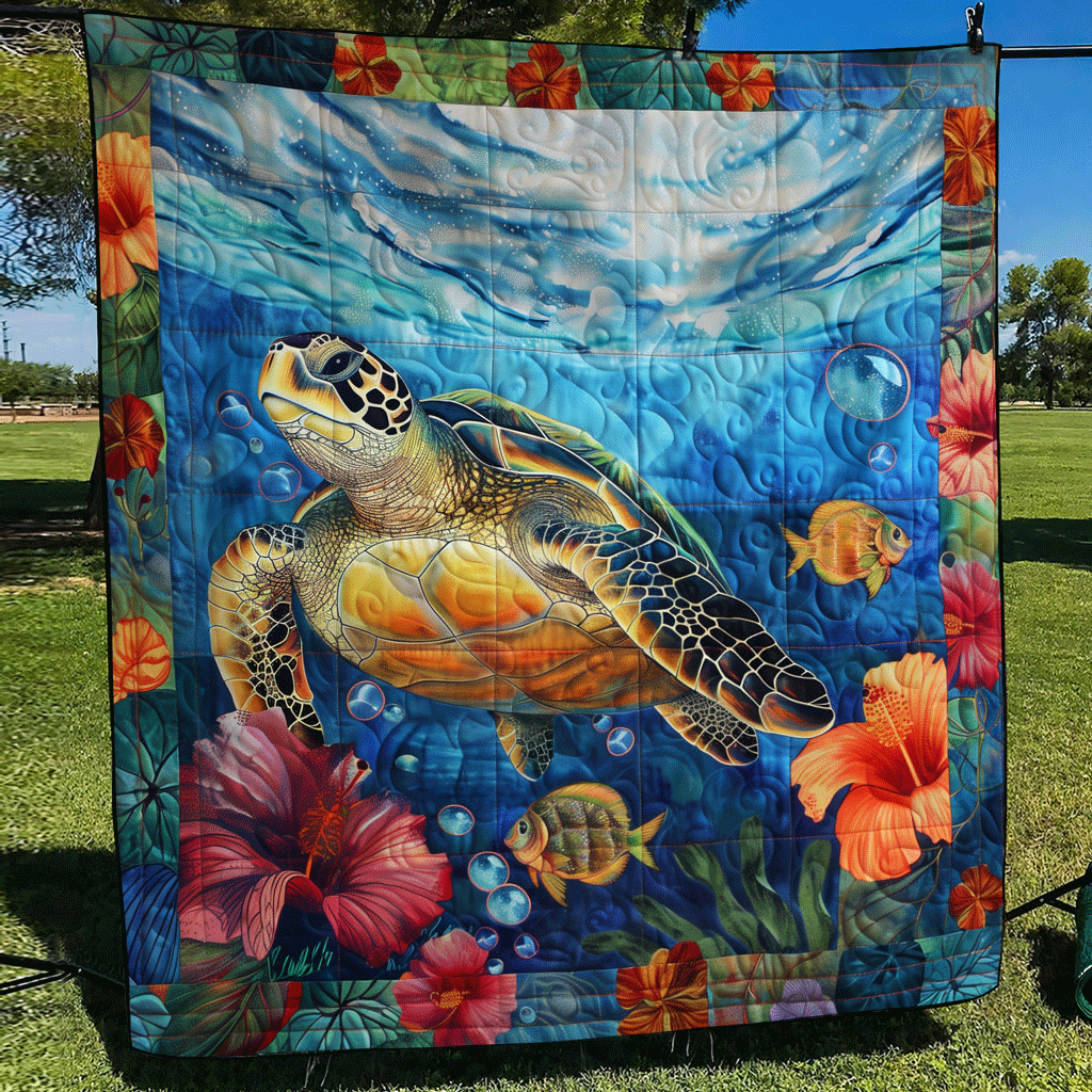 Turtle Voyage Quilted Blanket Unique Gifts For Turtle Lovers