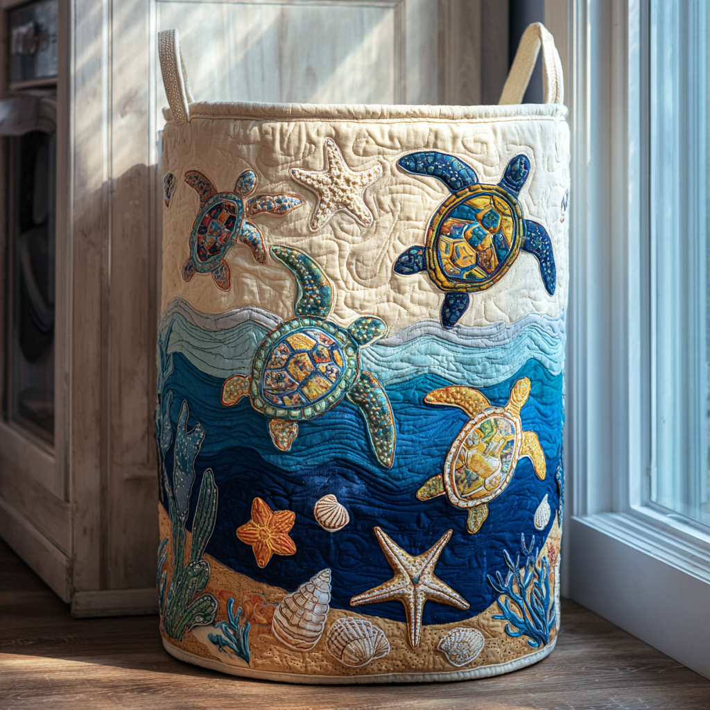 Turtle Wave Quilted Laundry Basket Gift To Brighten Their Day