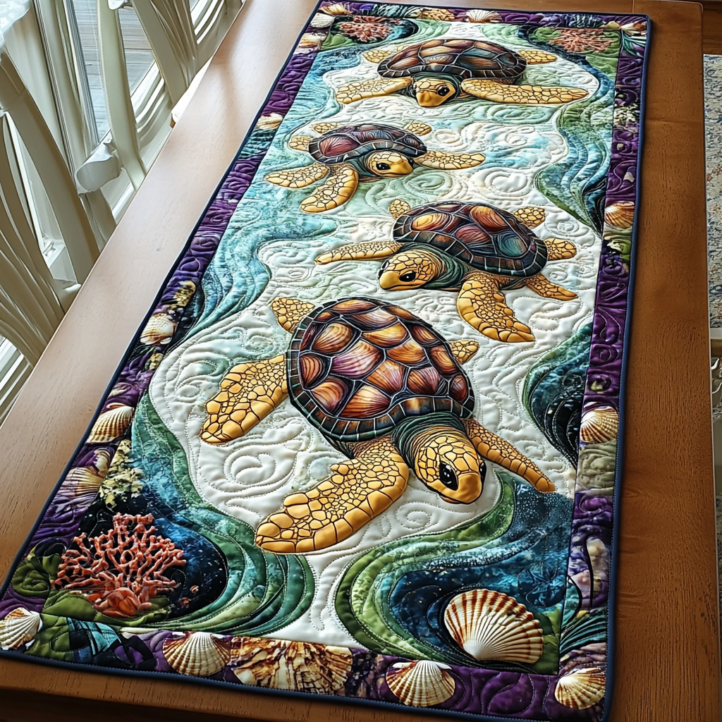 Turtle Wave Quilted Table Runner Dining Table Decor Ideas Cute Turtle Themed Gifts