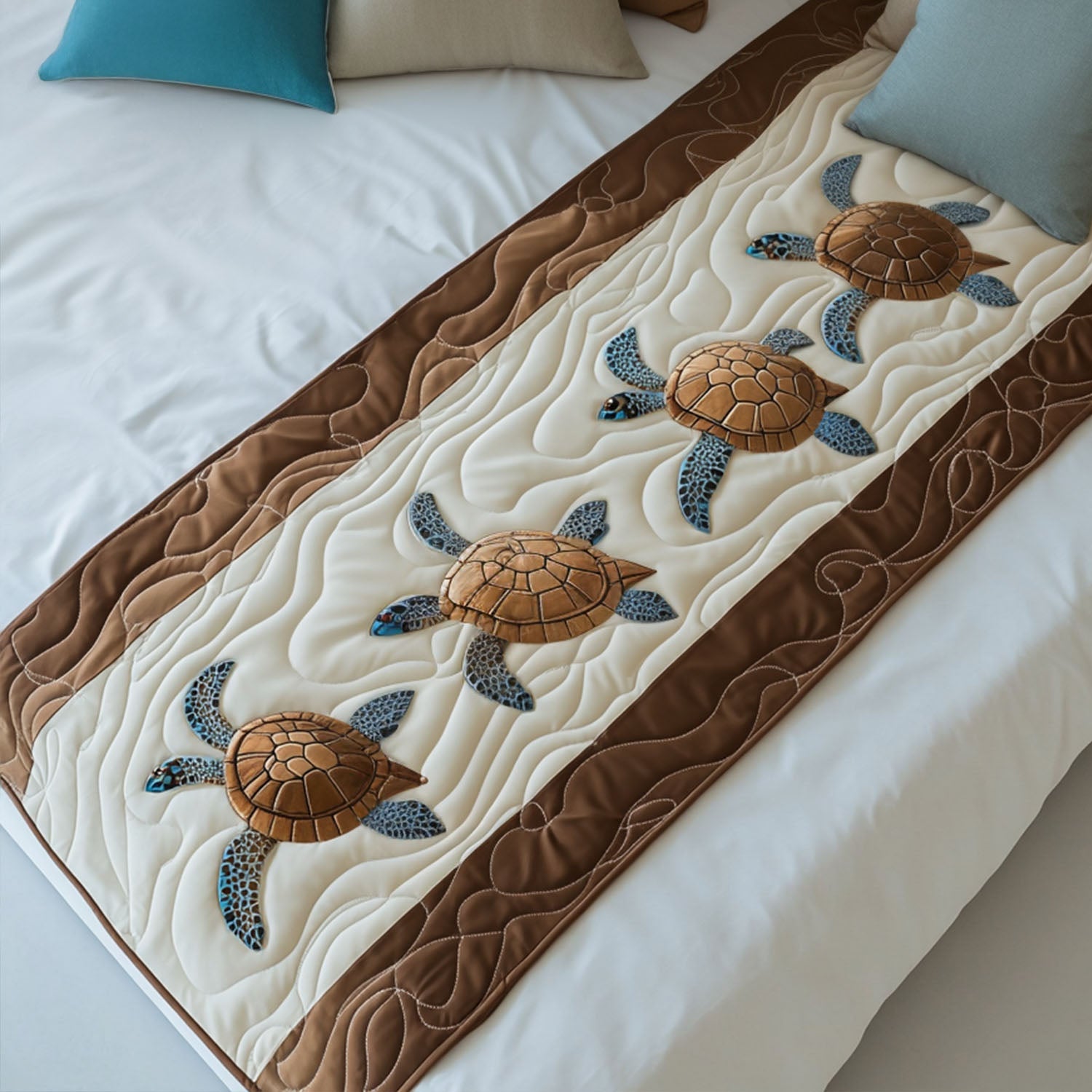 Turtley Adorable Quilted Bed Runner Cute Bedroom Decor Gifts For Sea Turtle Lovers