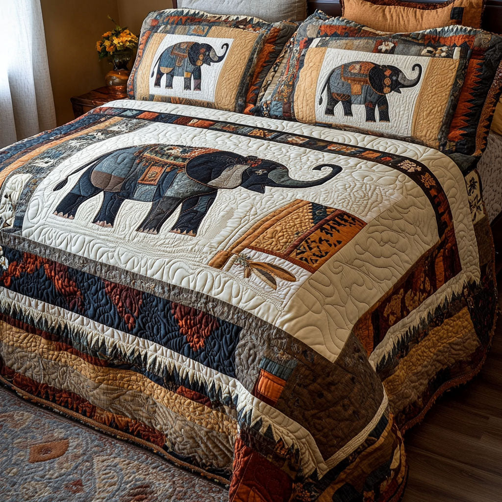 Tusked Warrior Quilted Bedding Set Bed Decor Native American Merchandise Gift Items