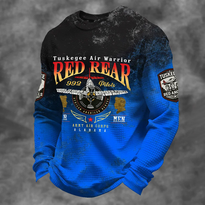 Tuskegee Air Warrior Red Rear Long Sleeve Shirt Tuskegee Airmen Apparel Veteran Themed Gift